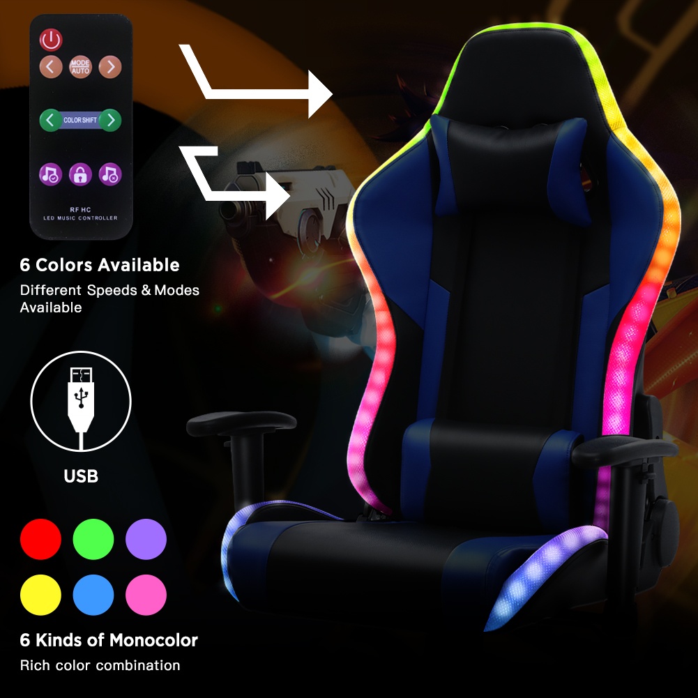 YOUTHUP Gaming Chair with RGB LED Lights, Racing Style Recliner Swivel Video Computer Chair with Bluetooth Speakers, Adjustable Ergonomic High Back, PU Leather with Headrest and Lumbar Support, Pink