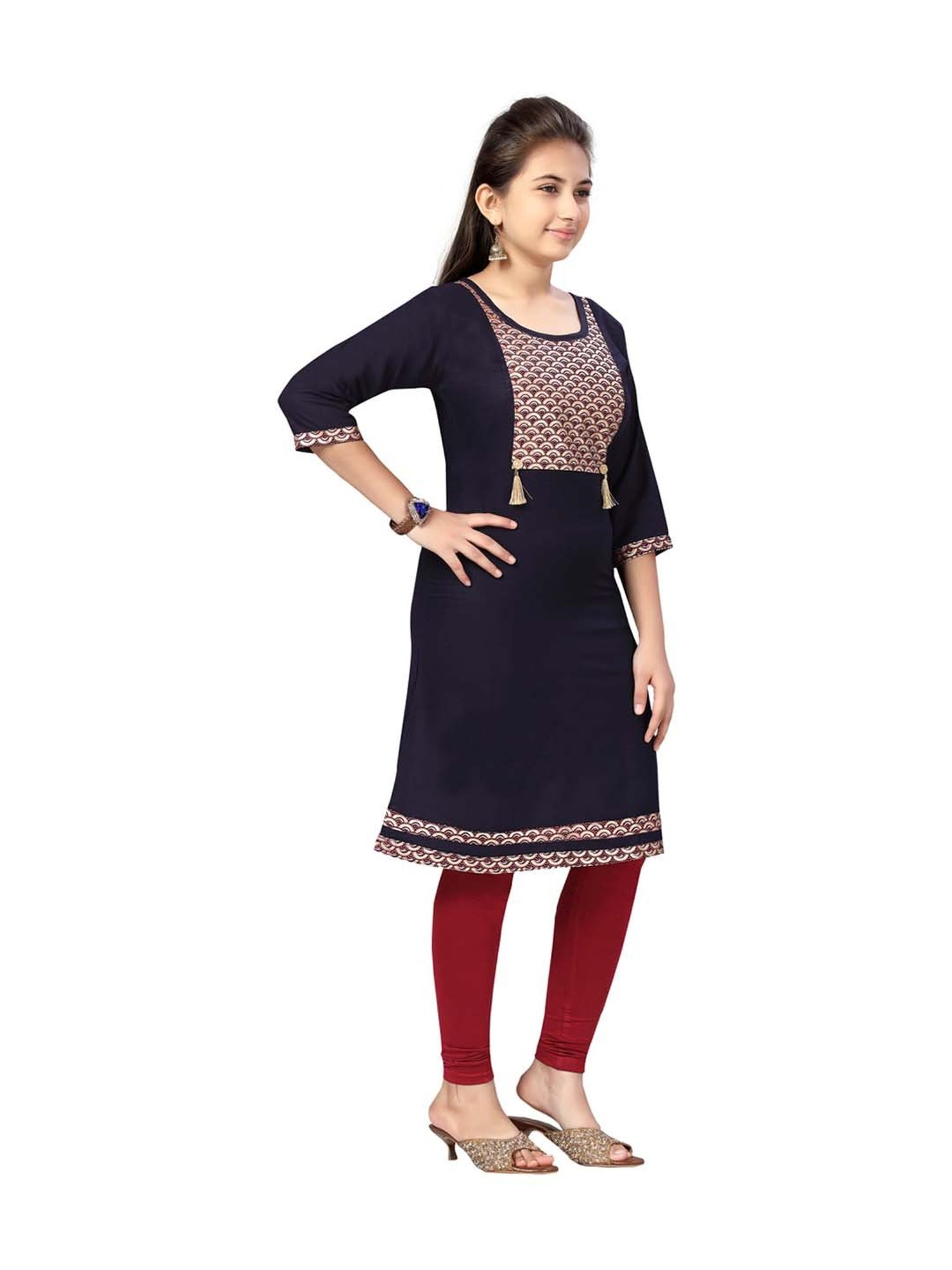Aarika Kids Navy Cotton Printed Kurti