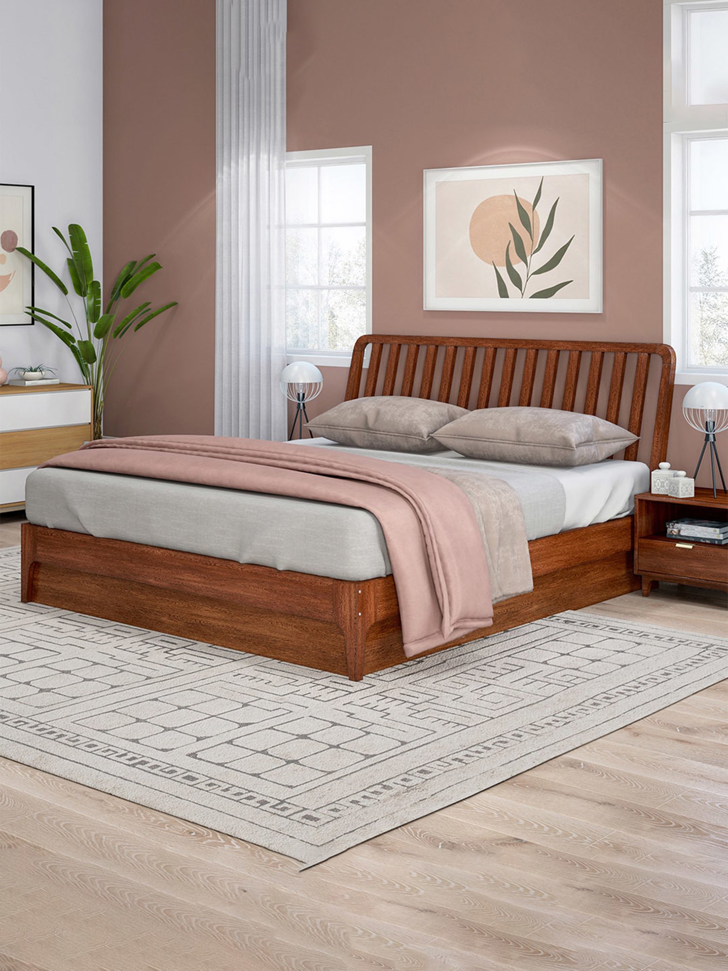 Pure Olivia Solid Wood King Size Bed in Dark Oak Finish