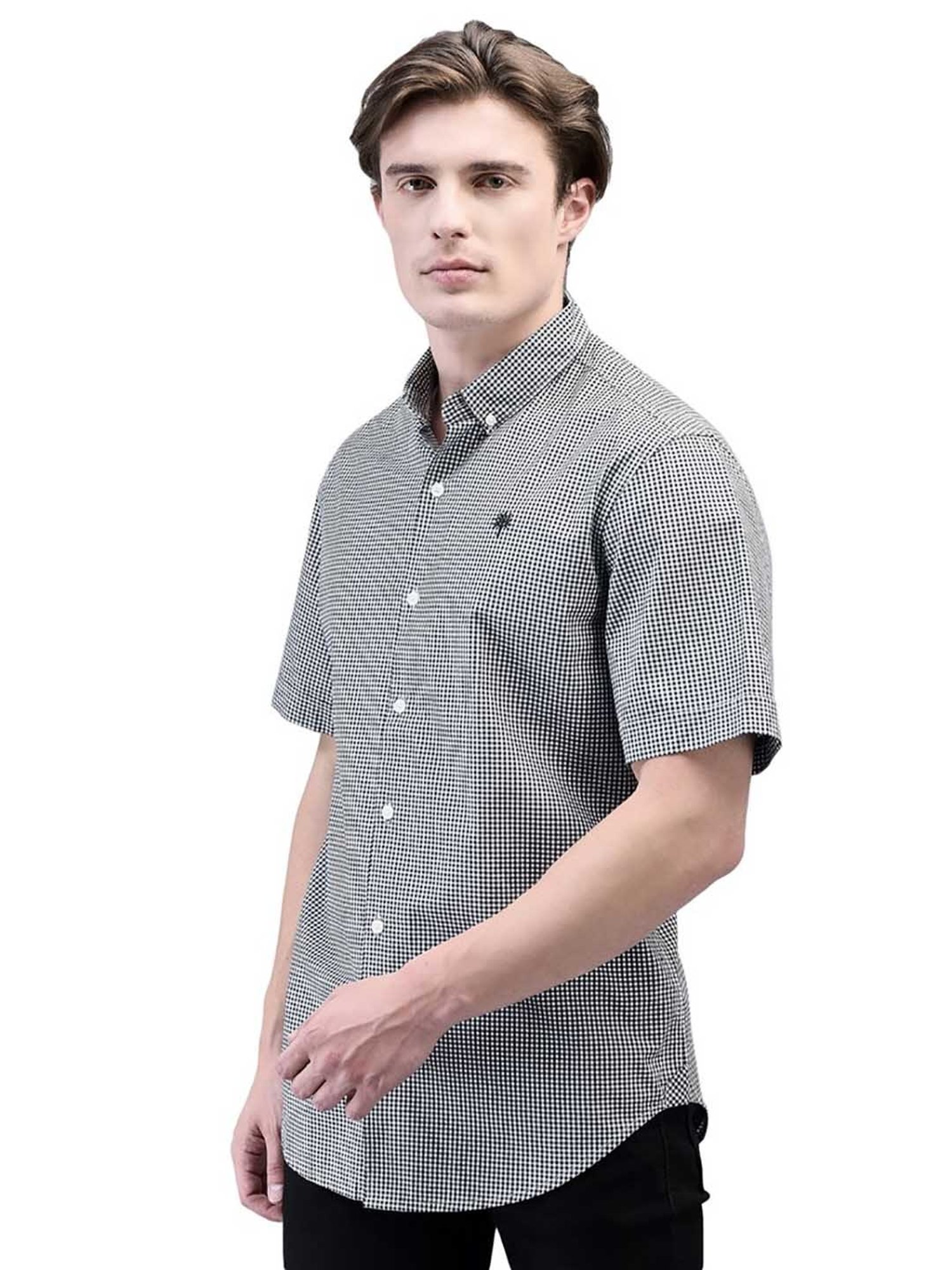 Woodland Black & White Regular Fit Check Cotton Shirt