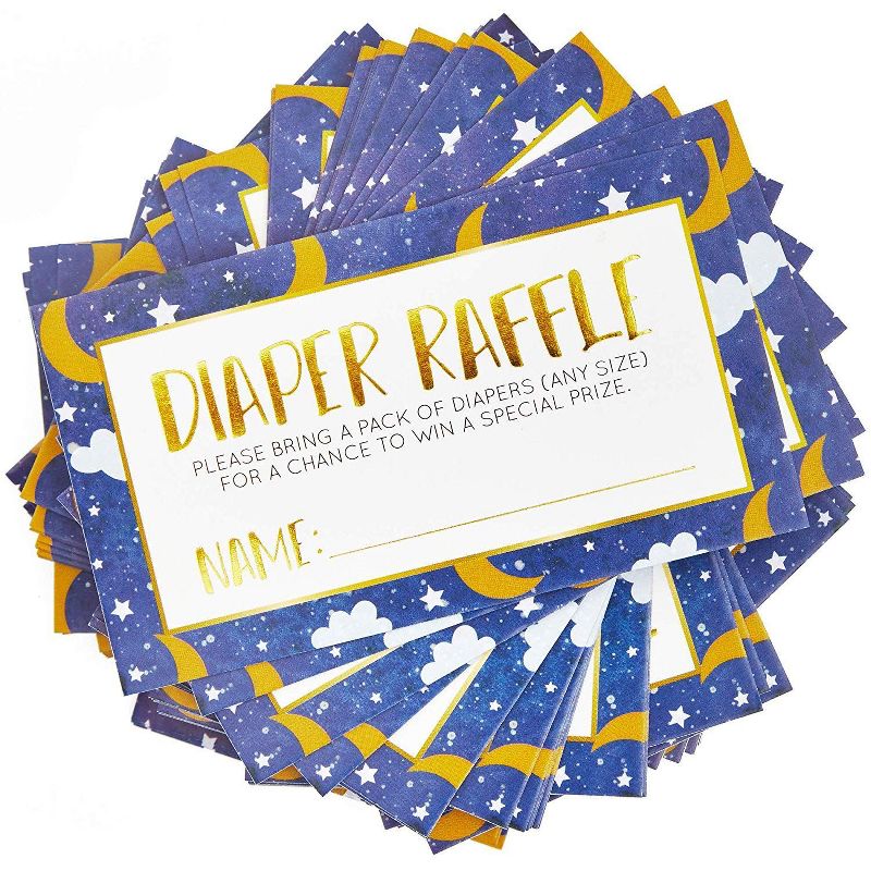 60 Counts Baby Shower Diaper Raffle Tickets, Lottery Invitation Insert Cards Baby Shower Game Supplies for Boys or Girls, Moon and Stars