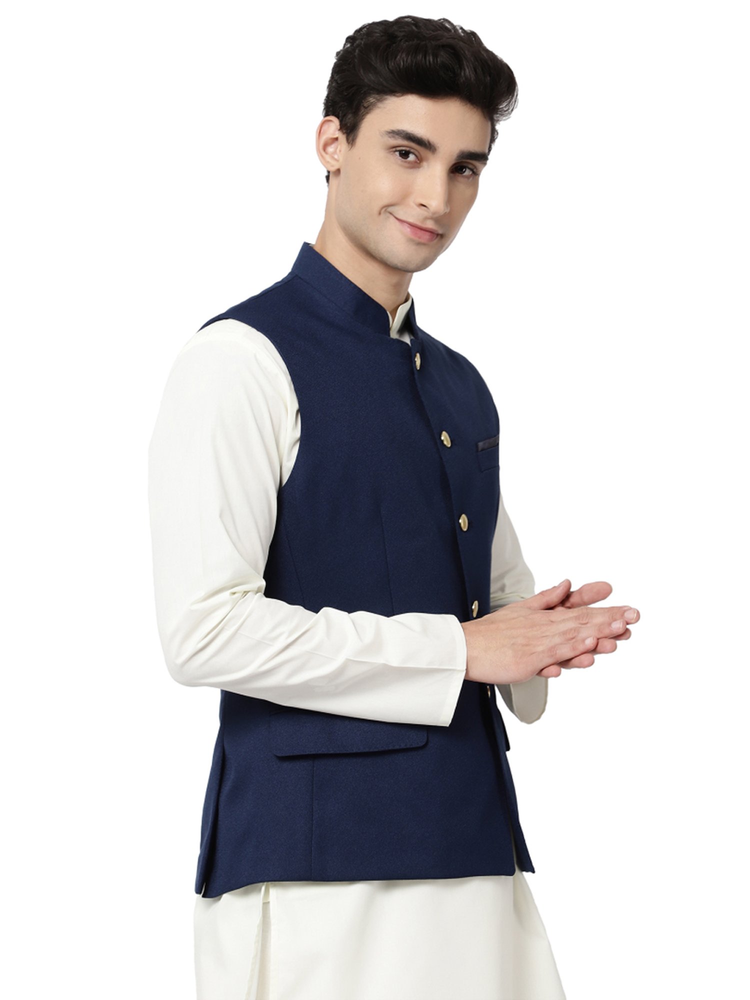 Ad By Arvind Navy Regular Fit Nehru Jacket