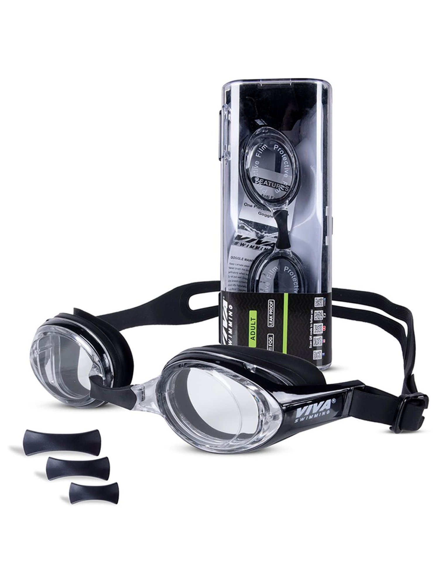 Viva Swimming Wide View Anti-Fog UV Protection Pearl Swim Goggle (Black)