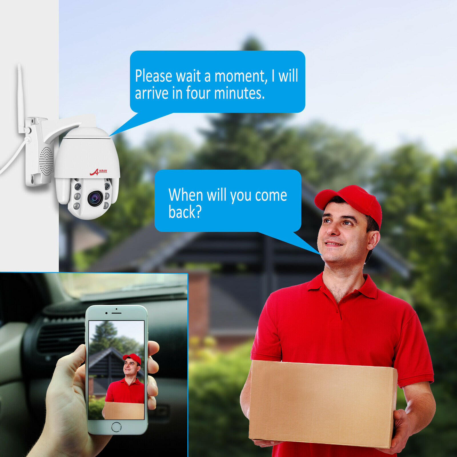 ANRAN WiFi Camera Outdoor, 1080P HD Outdoor IP Camera Wireless, Pan Tilt WiFi Camera, 2-Way Audio,  Night Vision, IP66 Waterproof, Motion Detect Email Alarm, Support Max 128GB SD Card