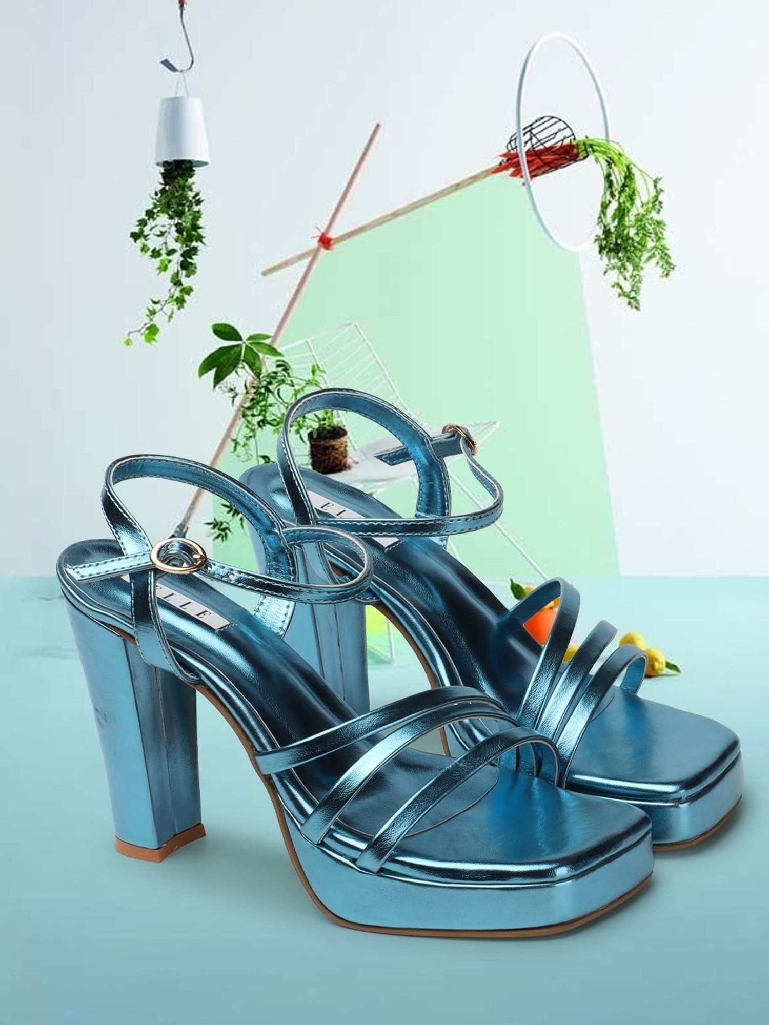 Elle Women's Metallic Blue Ankle Strap Sandals