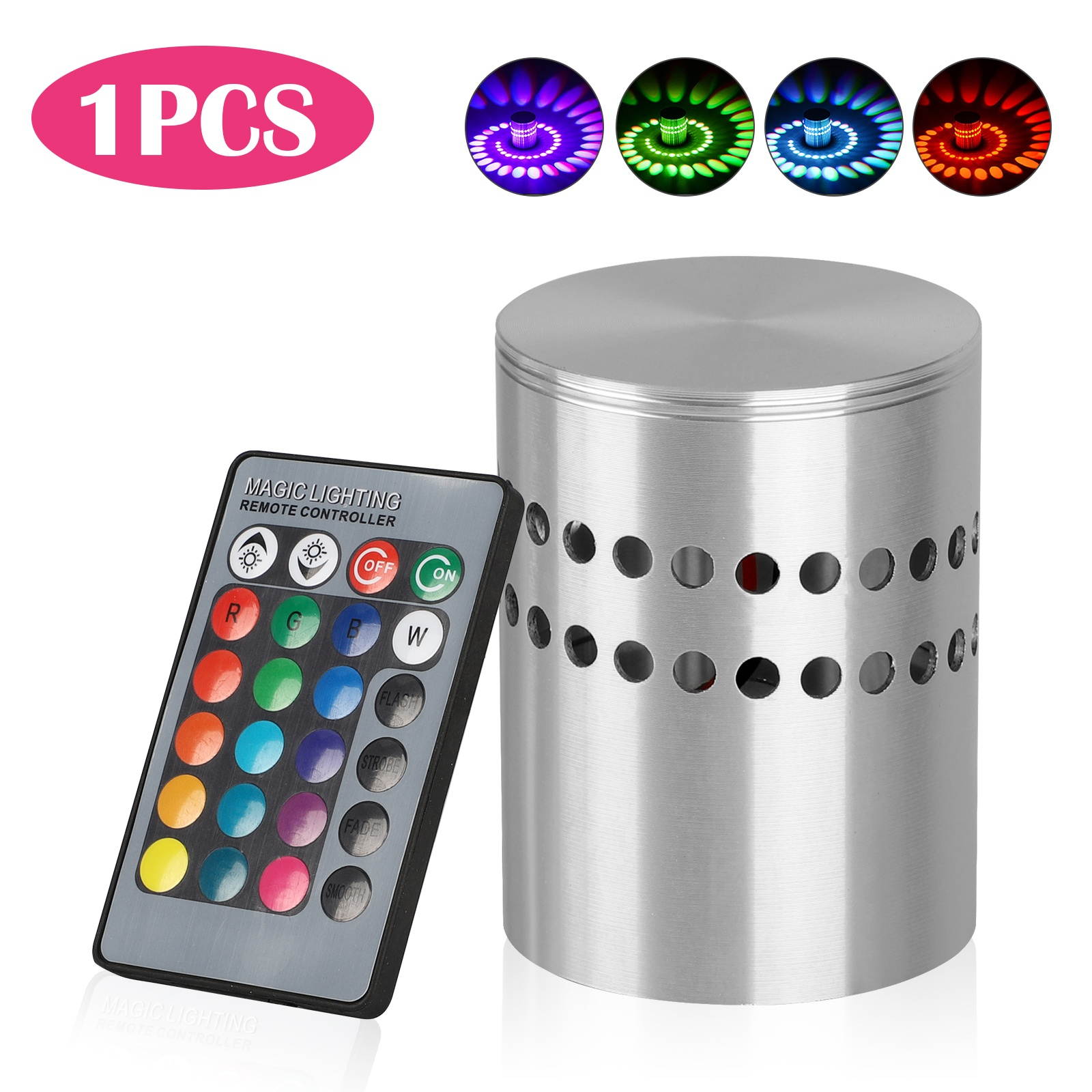 RGB 3W LED Spiral Wall Fixture Ceiling Light Walkway Sconce Bedroom Porch Lamp