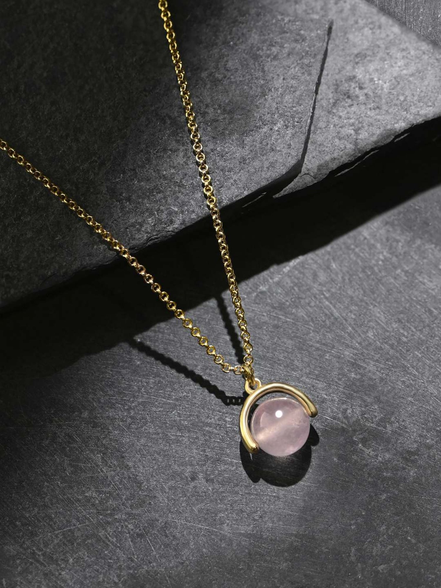 Accessorize London Women's Z Real Gold Plated Sphere Rose Quartz Pendant Necklace