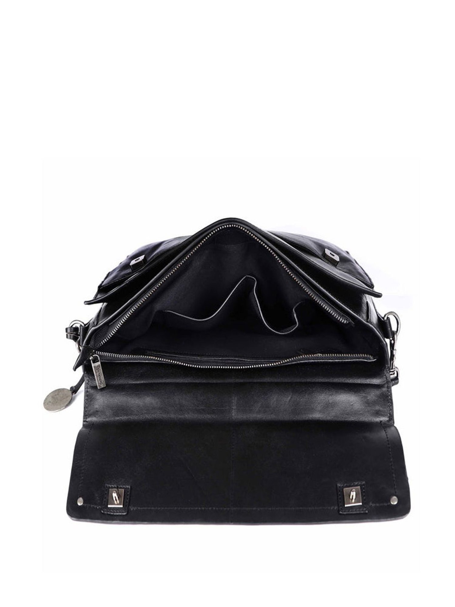 KOMPANERO Alexander Black Leather Solid Messenger Bag