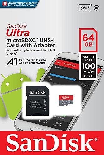 SanDisk 64GB Ultra UHS-I Class 10 Micro SDXC Memory Card works with Sony Xperia XZ2, XZ2 Contact, Xperia L2, XA2, XA2 Ultra, XZ1 Compact Cell Phones with Everything but Stromboli (TM) Card Reader