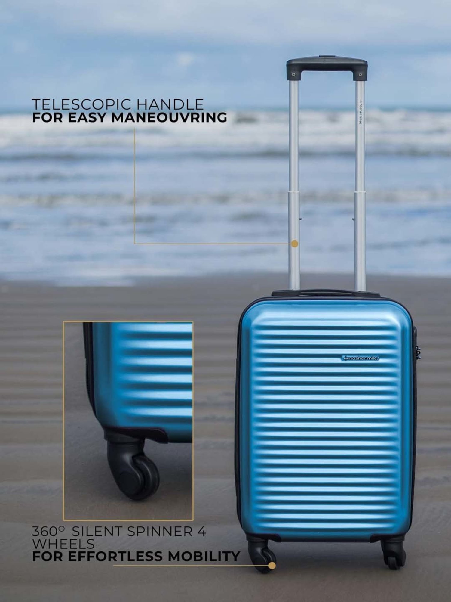 Nasher Miles Monte Carlo Hard-Sided Polycarbonate Check-in  Blue 24 inch |65cm Trolley Bag