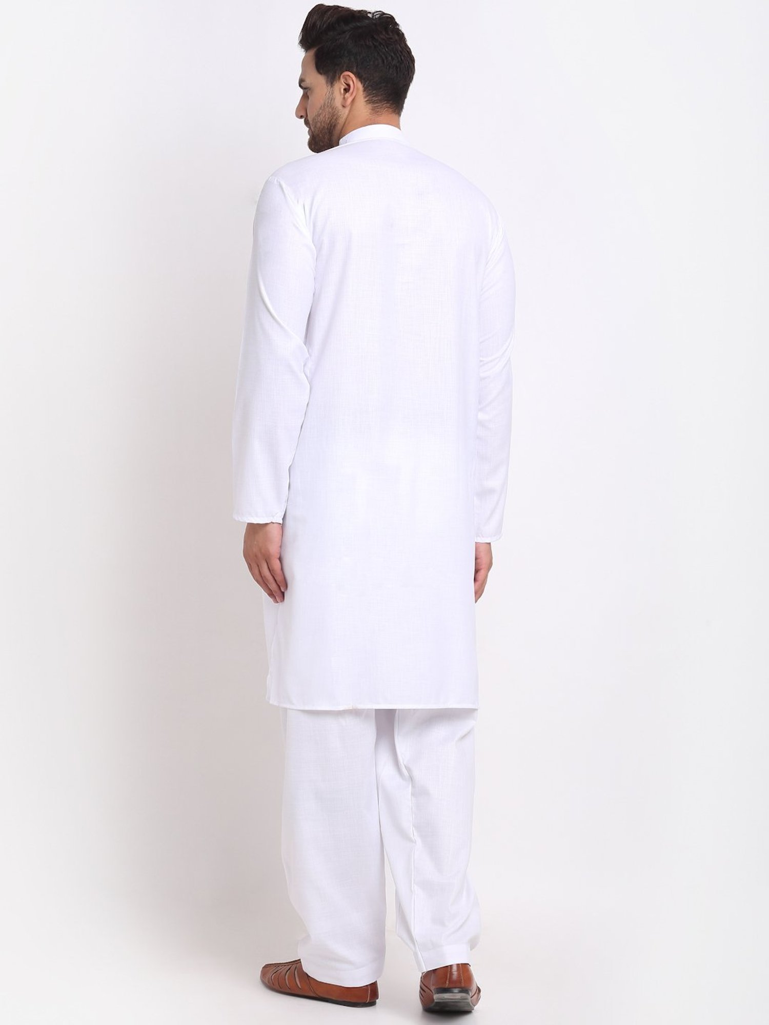 Benstoke White Cotton Regular Fit Kurta Set