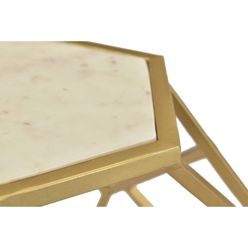 Geometric Hexagonal Accent Table White Marble/Gold Powder - Treasure Trove Accents