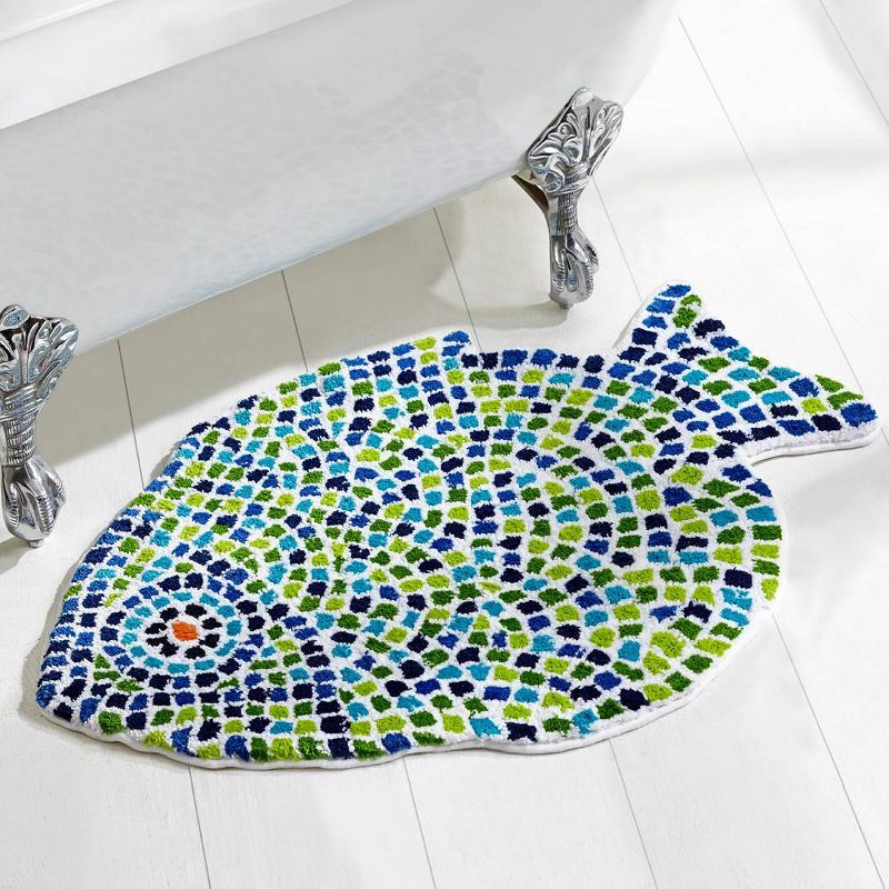 24"x36" Fish Mosaic Collection 100% Cotton Blue Bath Rug - Better Trends