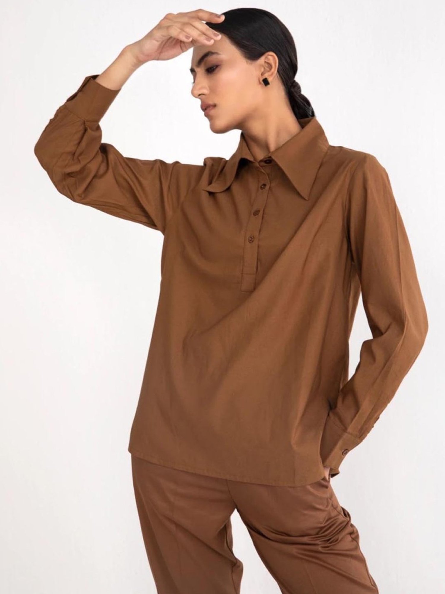 Qua Mocha Brown Long-Collared Polo Shirt