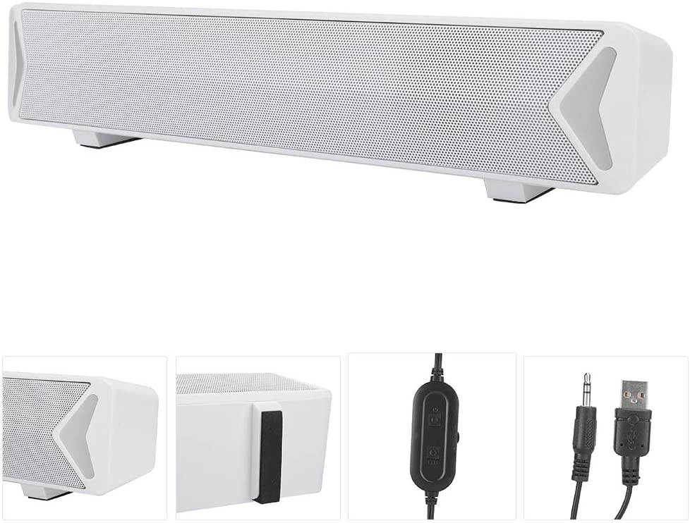 T osuny Home Desktop Small Speaker,Multimedia Active USB Bar Loudspeaker Box with Powerful Vocalize Unit,Strengthen Full Frequency Bass Speaker(White)