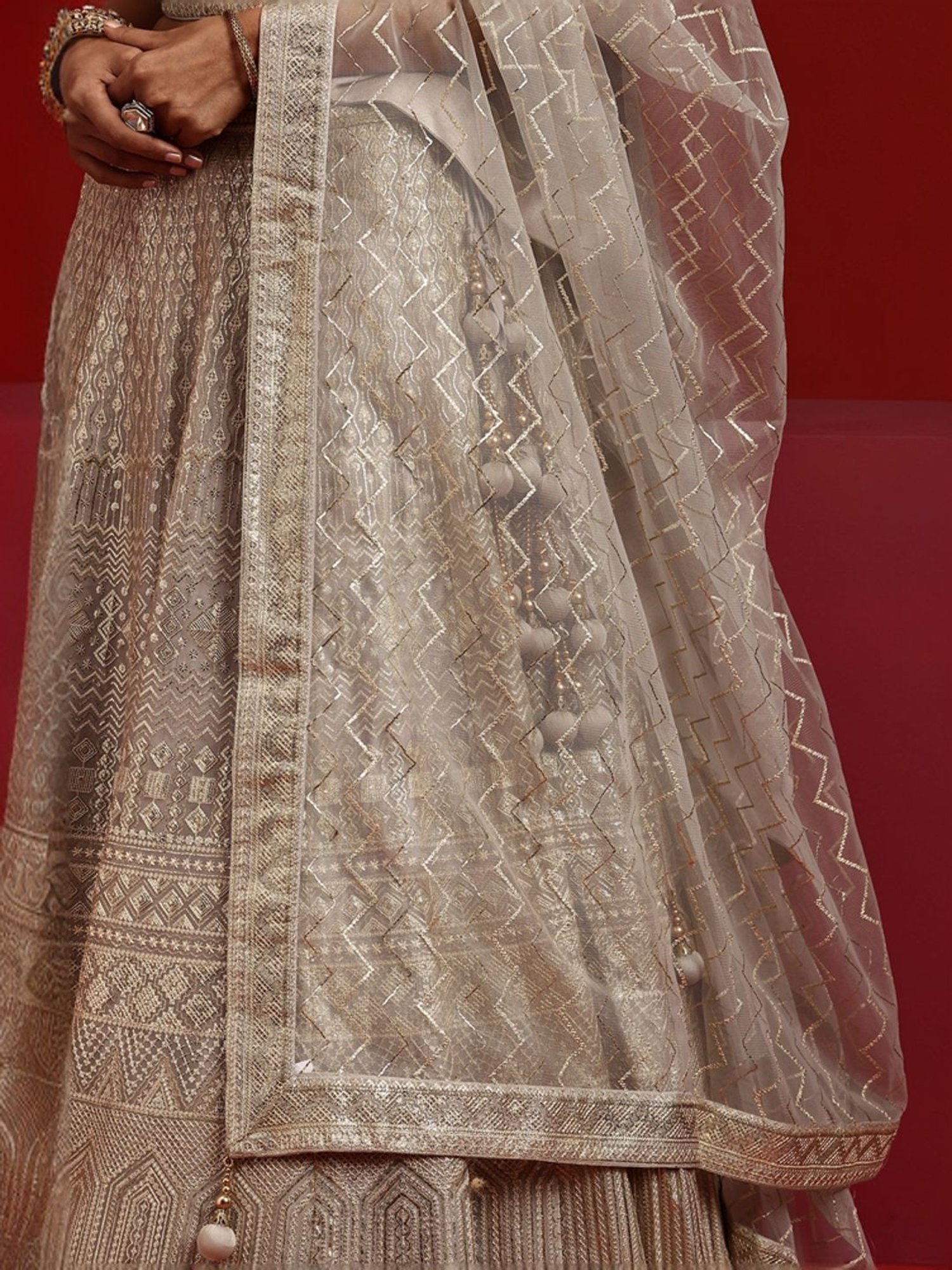 Libas Art Grey Embellished Lehenga Choli Set With Dupatta