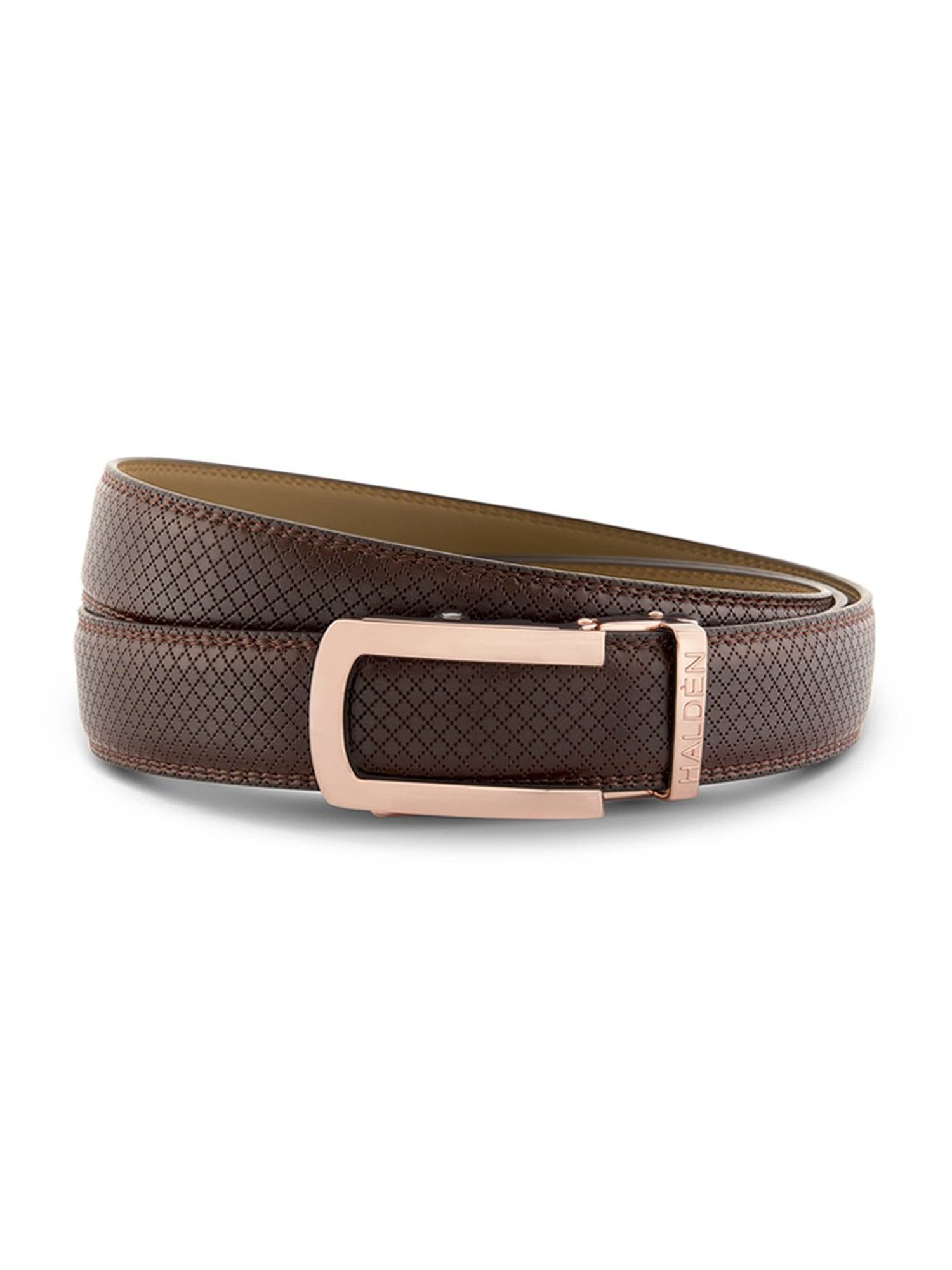 Halden Brown Theo Textured Formal Belt With Classic Rose Gold Matt Buckle