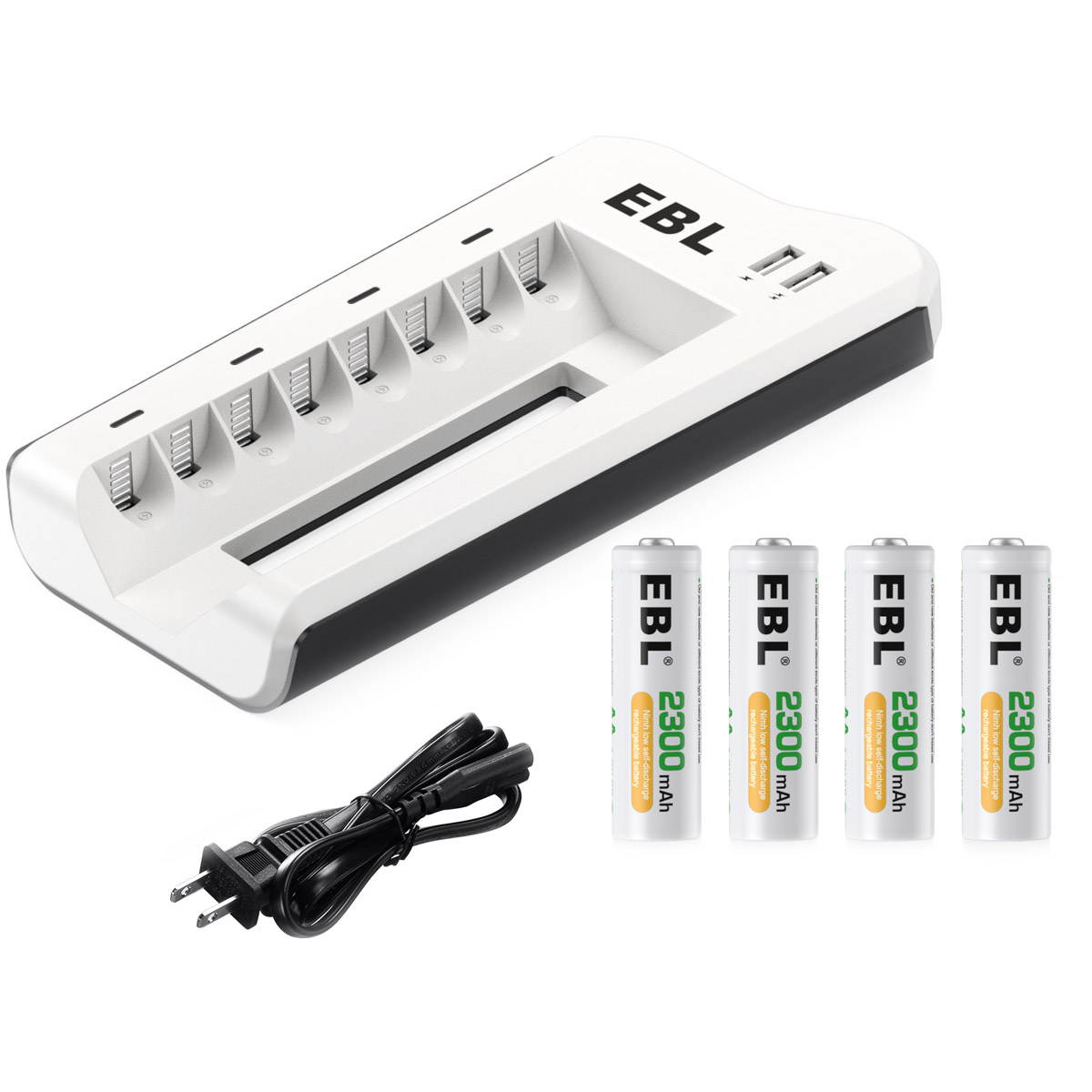 EBL 4 Pack 2300mAh AA Rechargeable Batteries for Microphone, Cameras and More + Battery Charger for AA/AAA NiMH Battery