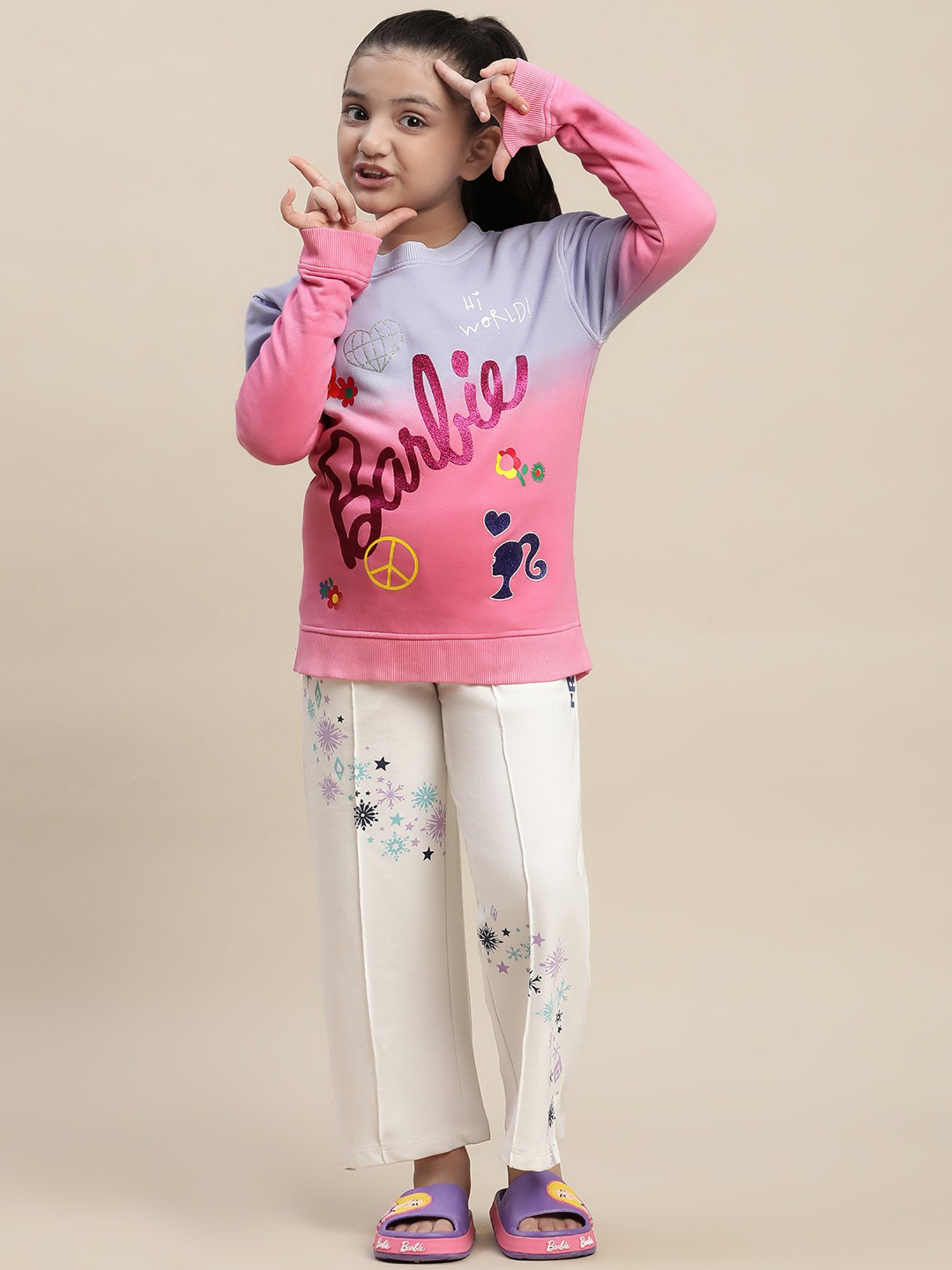 Kidsville Barbie Printed Multicolor Sweatshirt For Girls