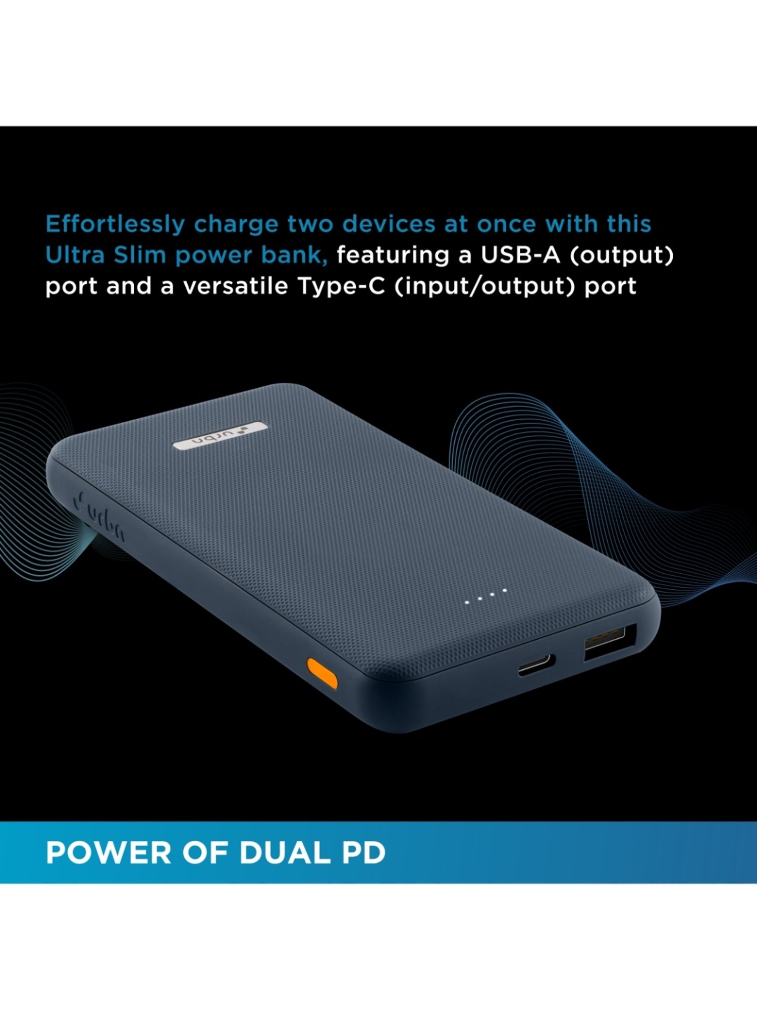 URBN 10000 mAh Ultra Slim 12W Power Bank with Type C Input-Output (Blue)