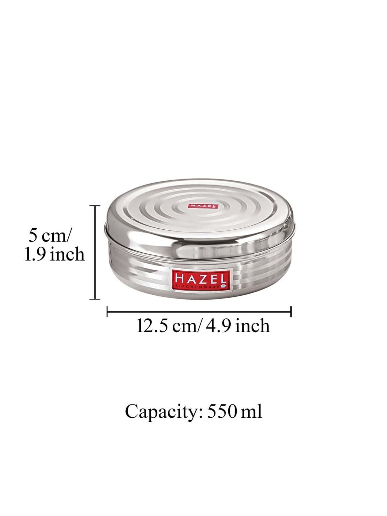 HAZEL Silver Stainless Steel Round Small Container For Spices (0.55 L)