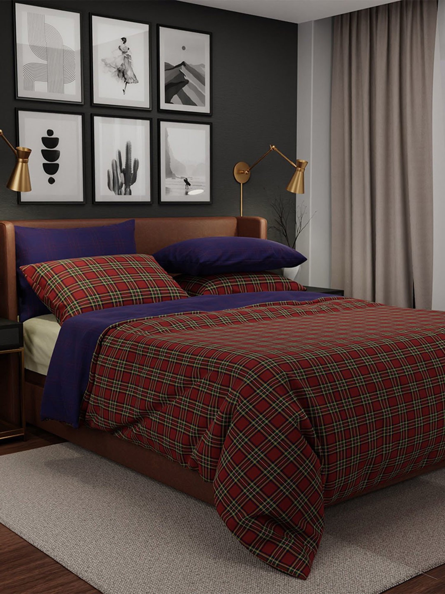 Stoa Paris Urbain Geometric Red & Green 230 TC Microfibre King Comforter with 4 Pillow Covers