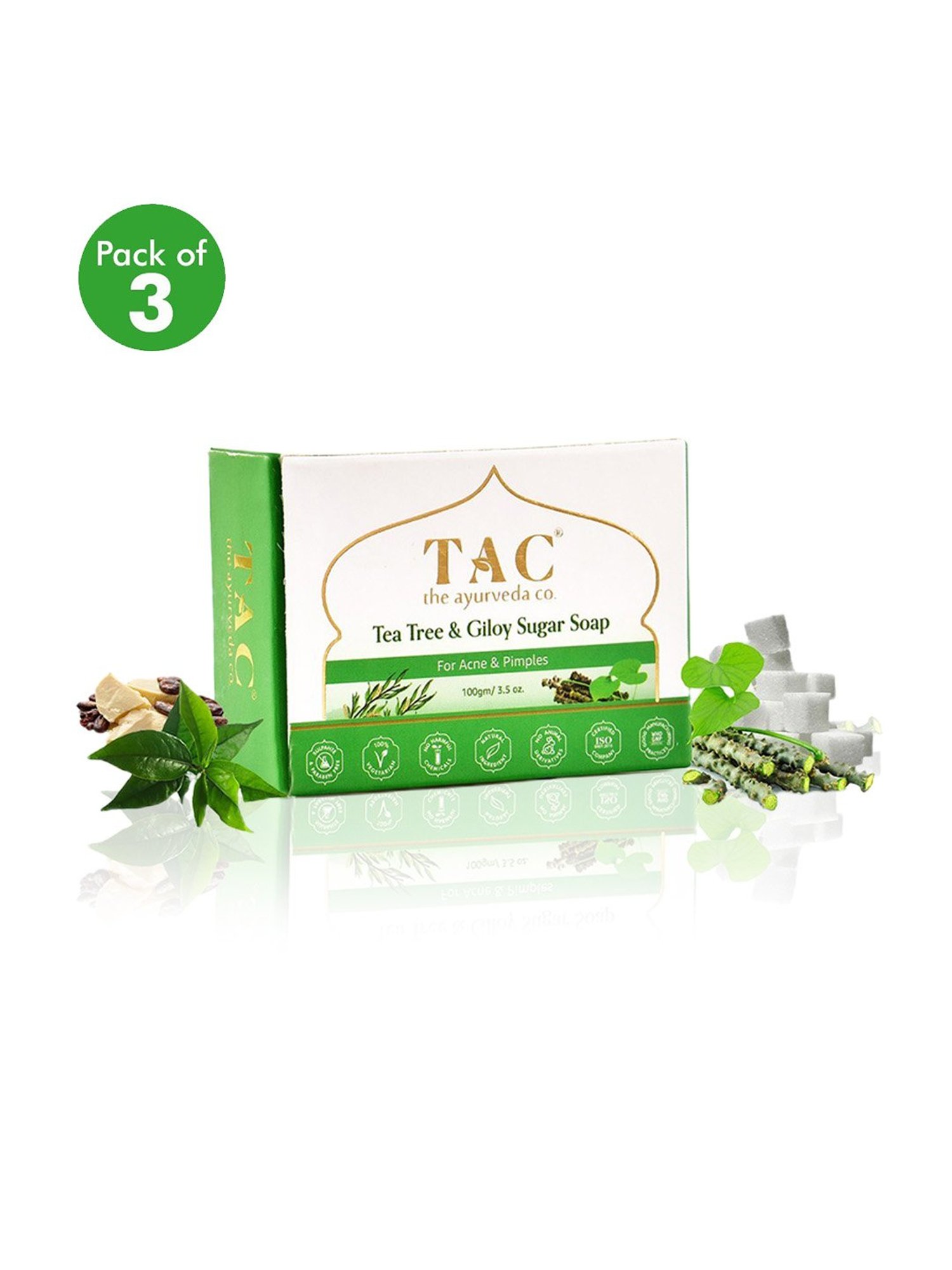 TAC - The Ayurveda Co. Green Neem Soap for Men & Women For Skin Whitening with Tea Tree - Pack of 3