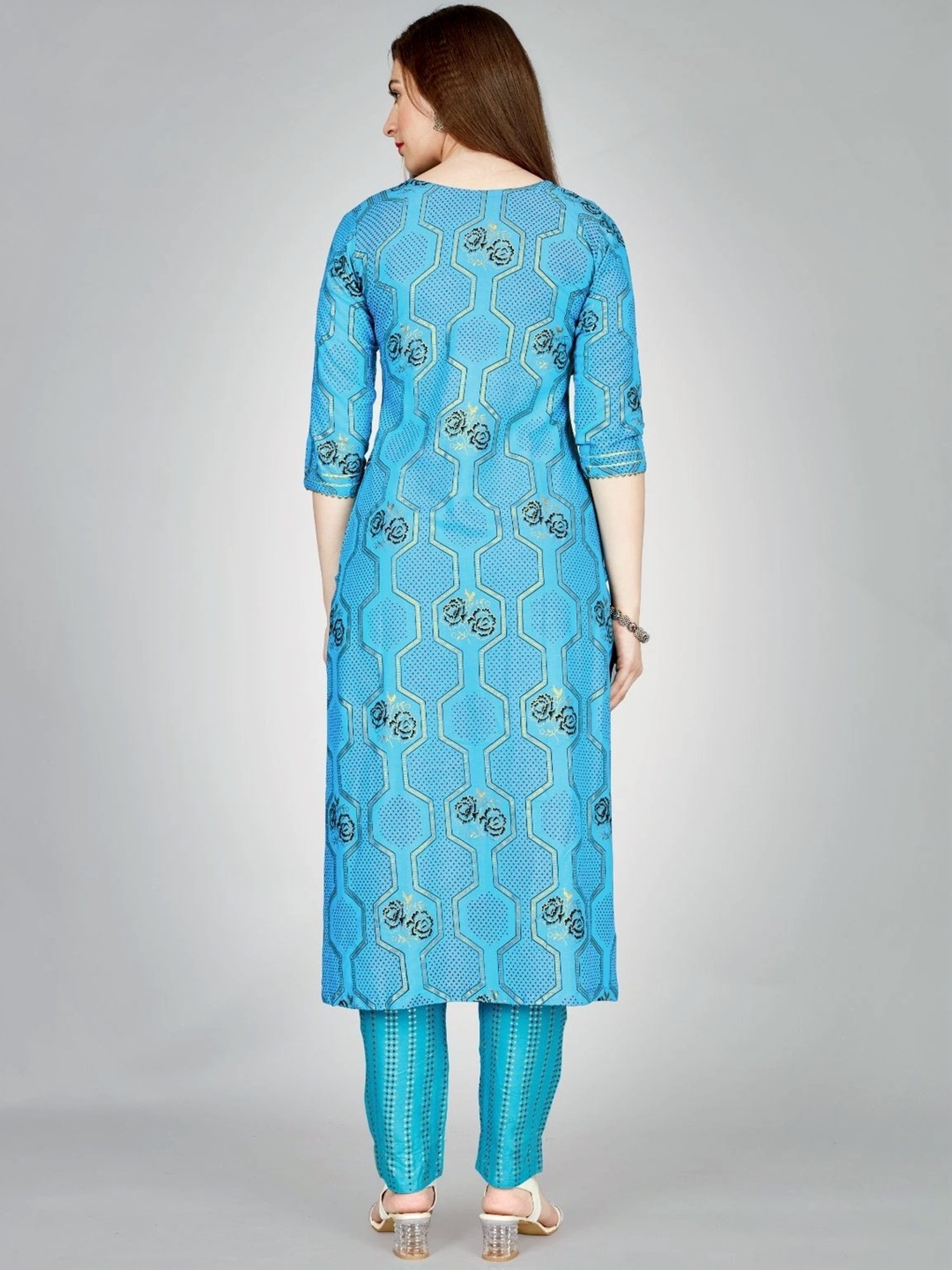 Odette Blue Printed Kurta Pant Set