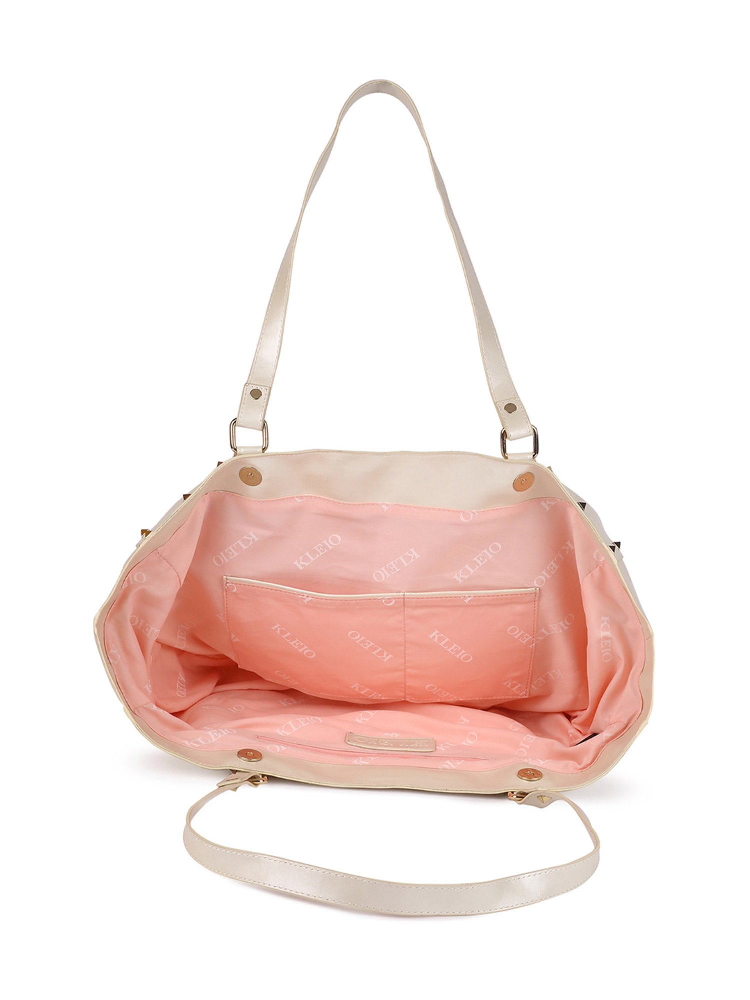 KLEIO Gold White Studded Medium Leather Tote Handbag