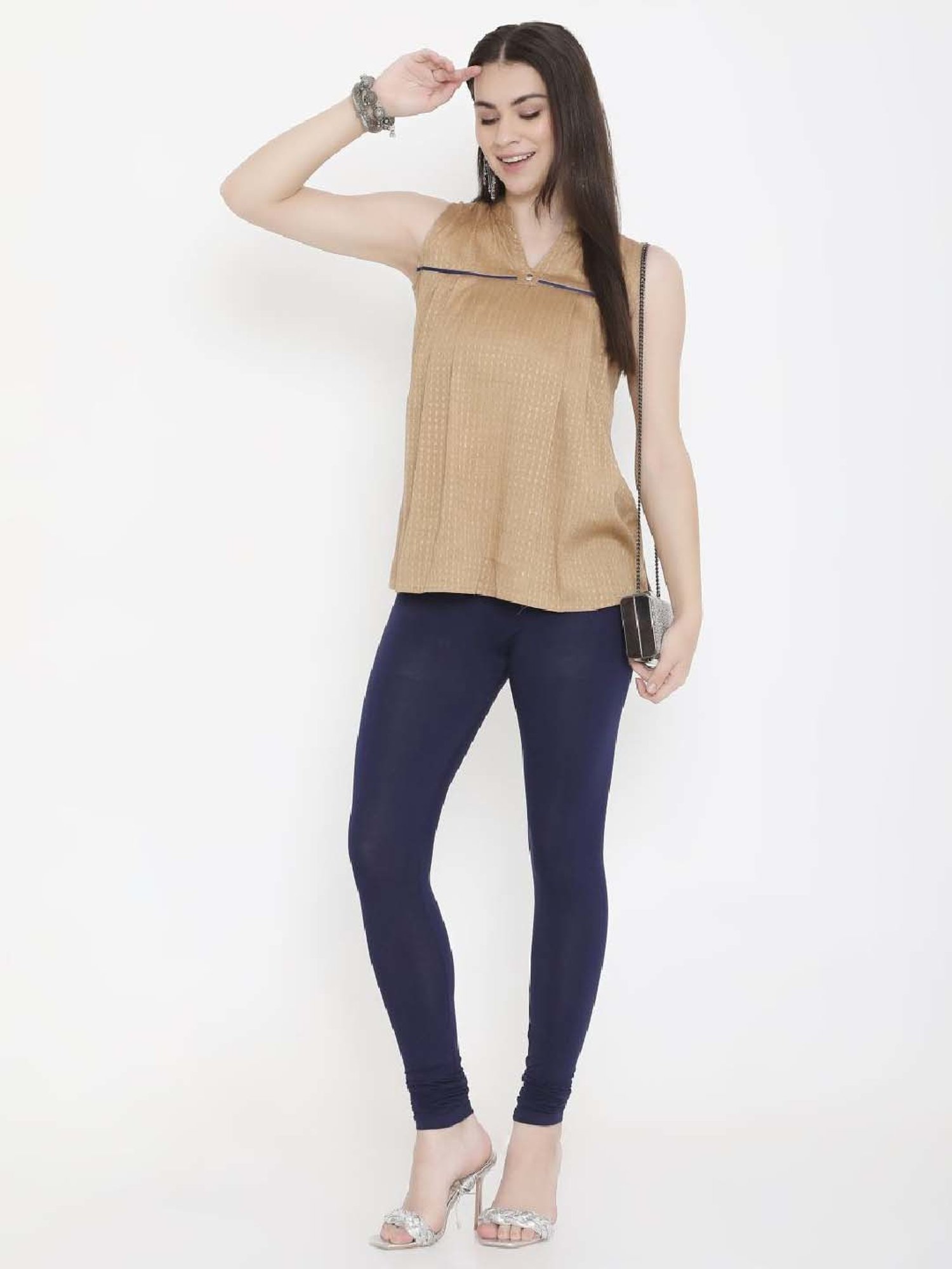 FEELINGS Blue Plain Churidar Leggings