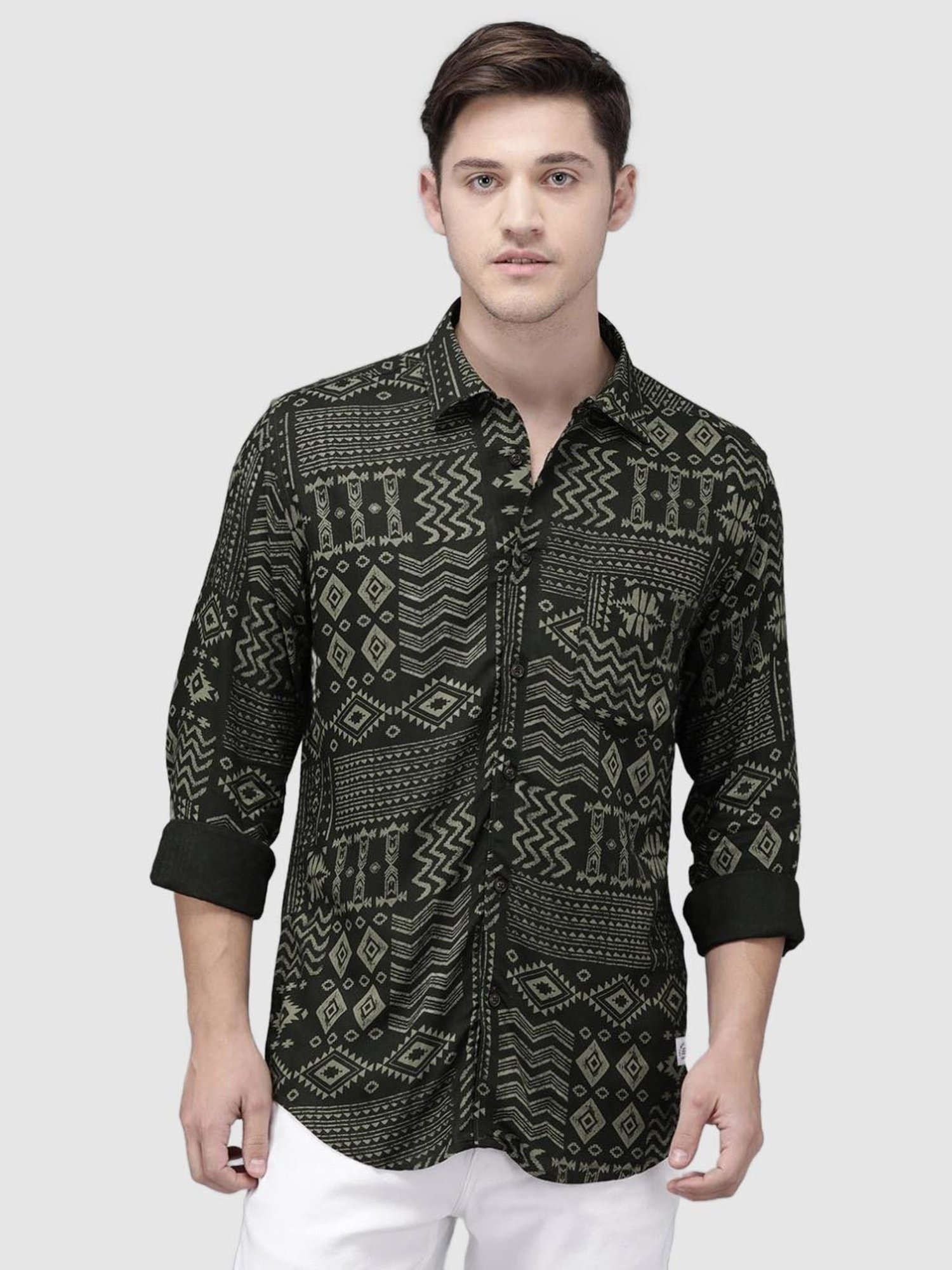 Bene Kleed Green Regular Fit Printed Shirt