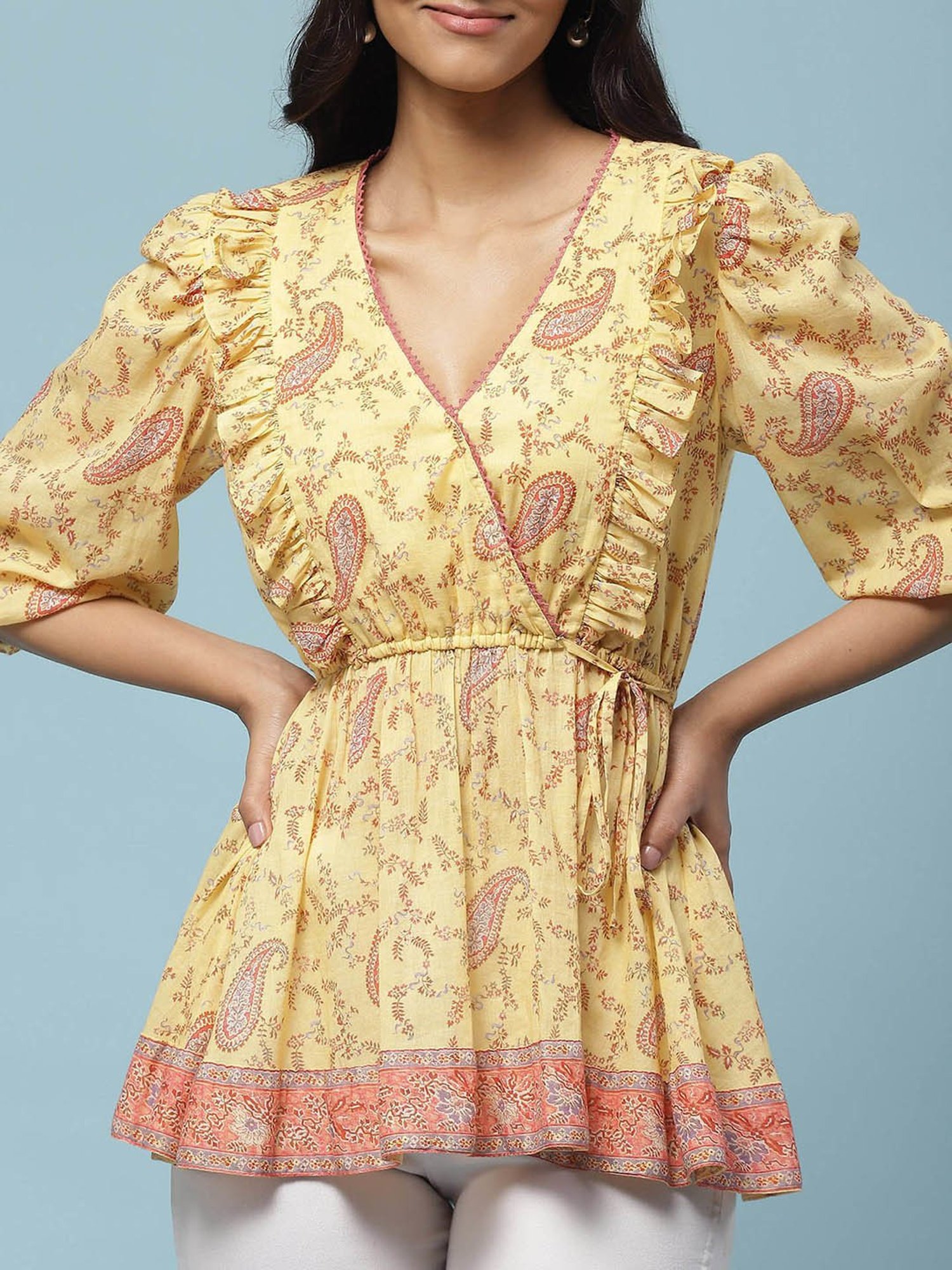 aarke Ritu Kumar Yellow Printed Top