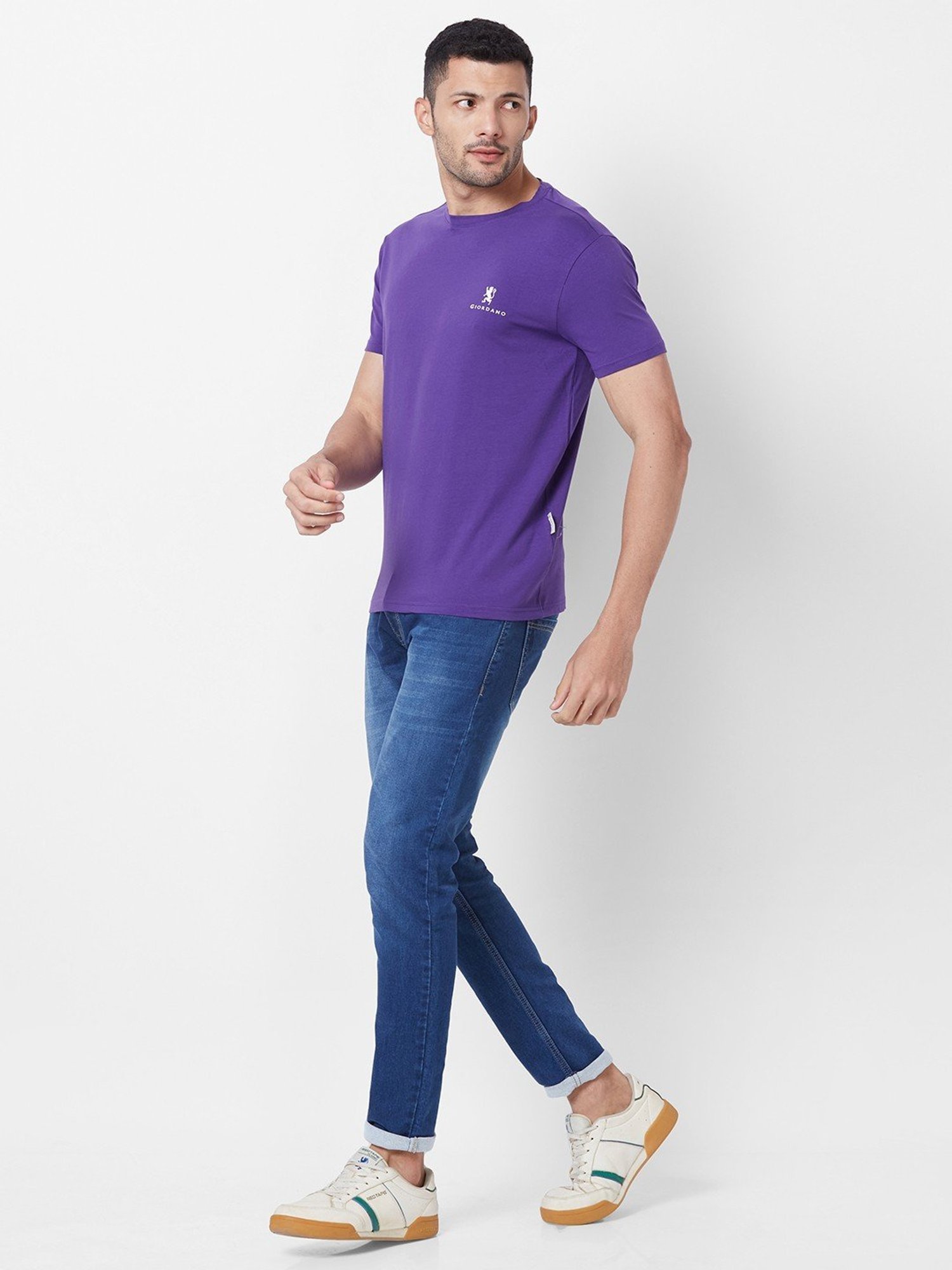 Giordano Purple Cotton Slim Fit T-Shirt