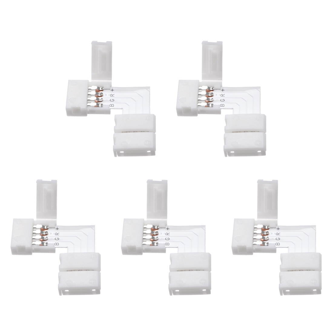 10mm 4P L-shape LED Strip Connector Right Angle Corner Connectors Clip for 5050 RGB 4 Conductor LED Strip Lights Strip to Strip 5Pcs