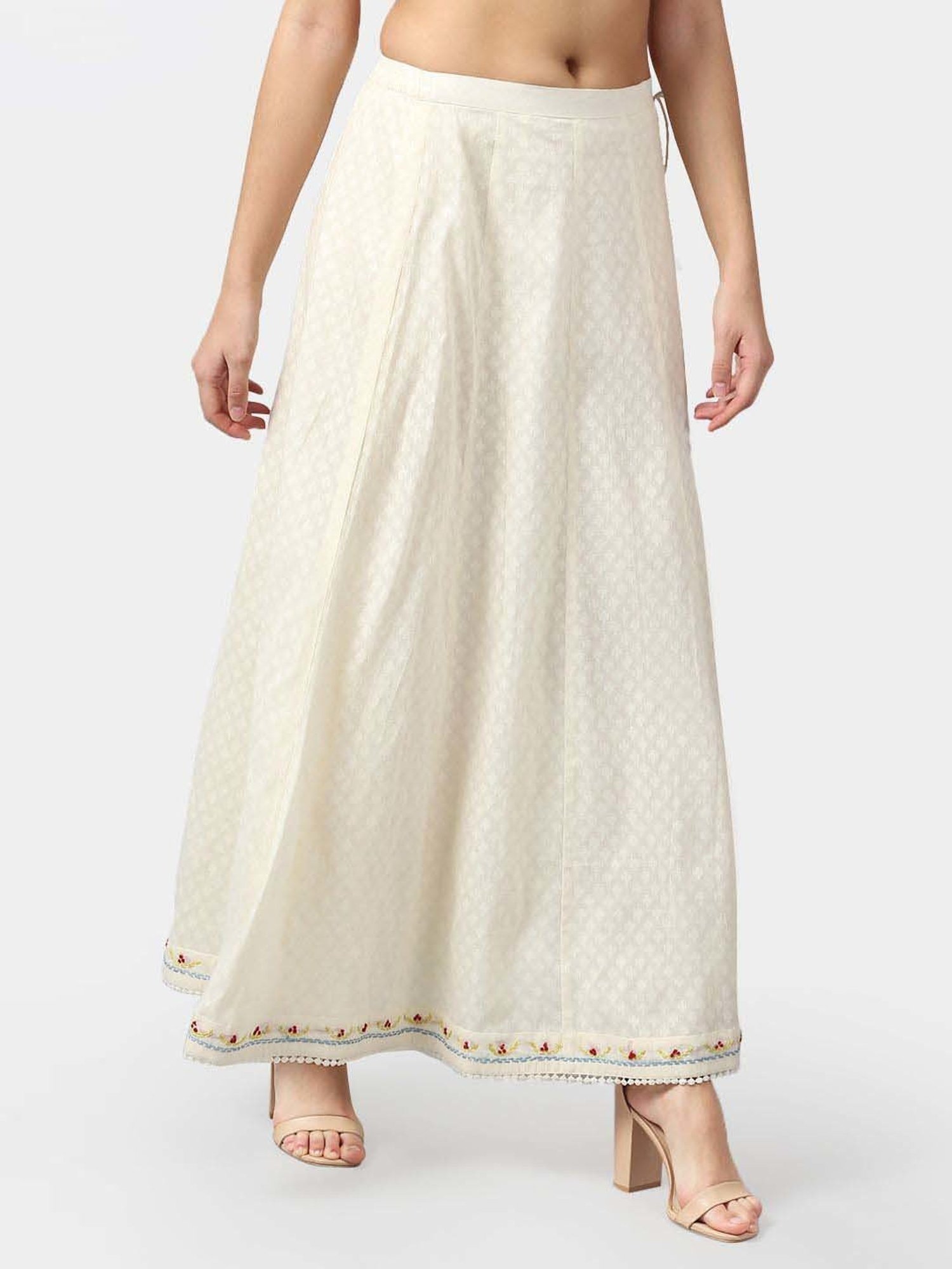 DART STUDIO White Cotton Embroidered Skirt