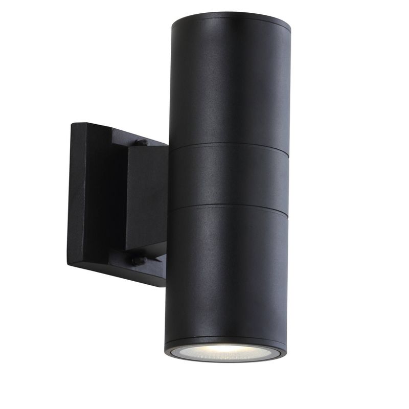 6" LED Metal/Glass Cylinder Outdoor Sconce with Black - Jonathan Y
