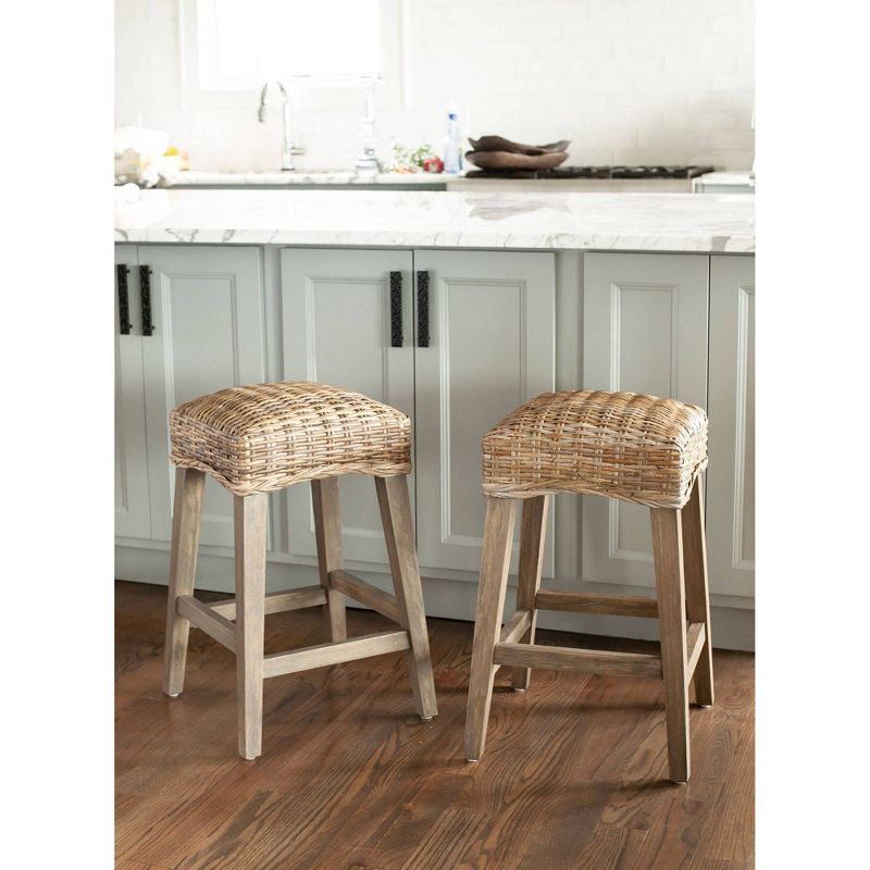 Set of 2 Leya Rattan Counter Height Barstools Gray - East at Main