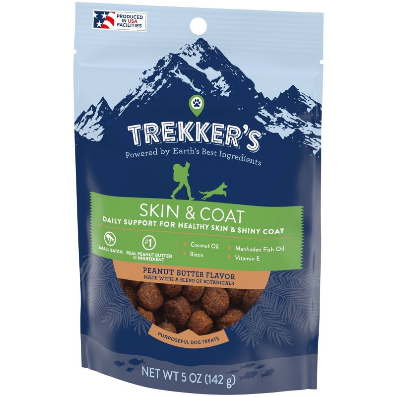 Trekker's Chewy Dog Treats Skin & Coat Peanut Butter Flavor Chewy Dog Treats - 5oz Pouch