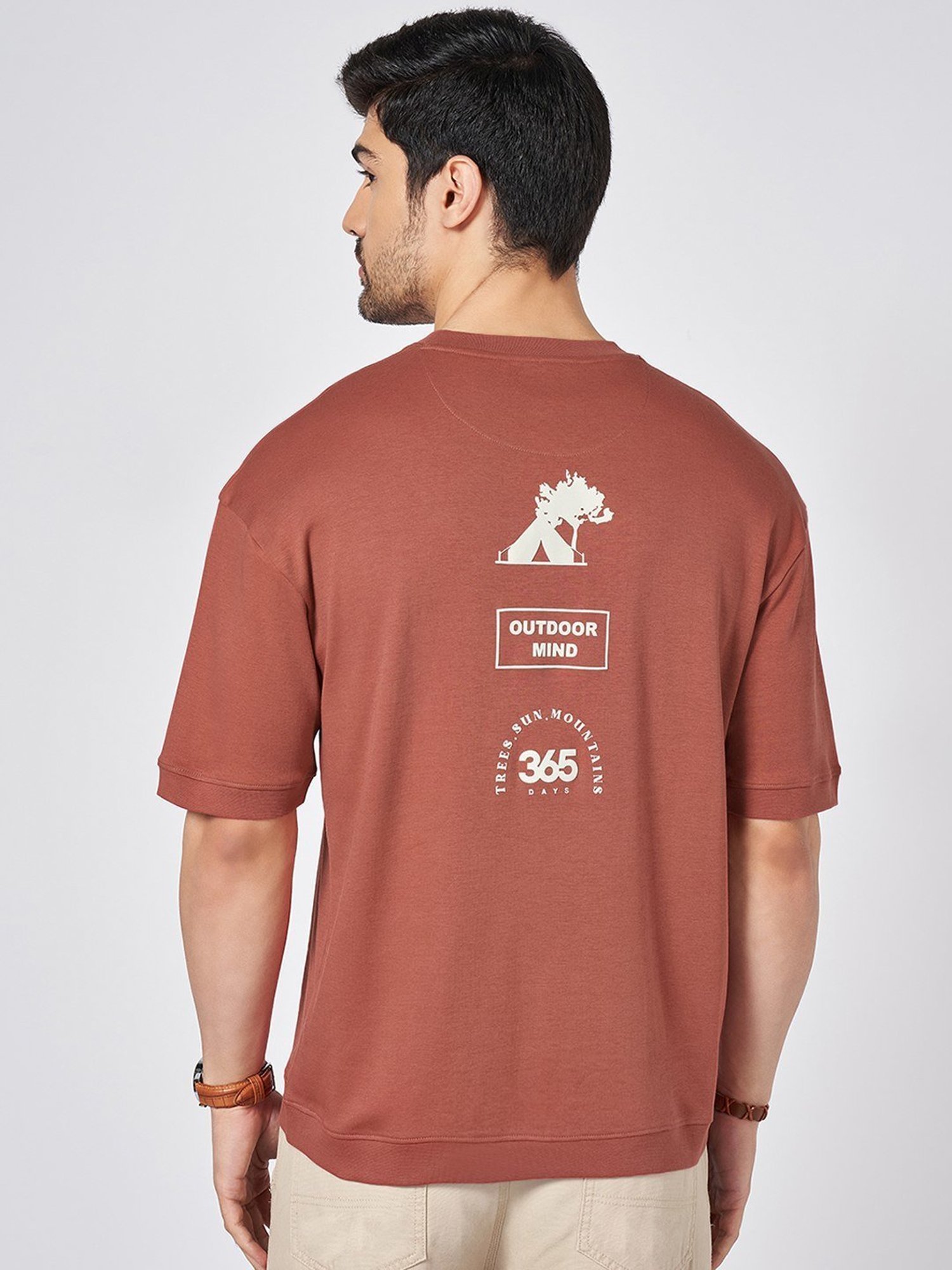 Urban Ranger By Pantaloons Brown Cotton Loose Fit Printed T-Shirt