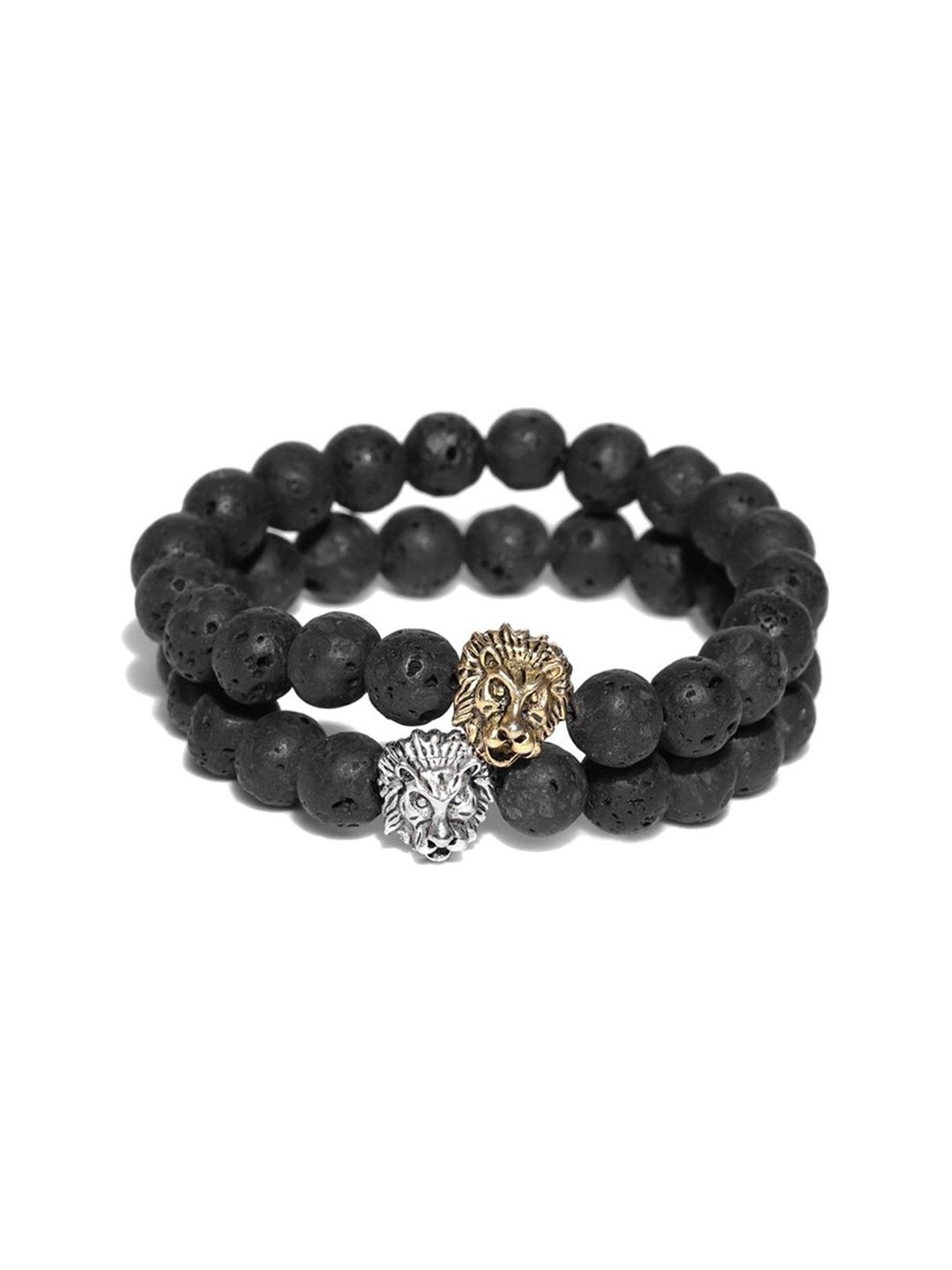 YouBella Black Natural Beaded Elasticated Bracelets - Set of 2