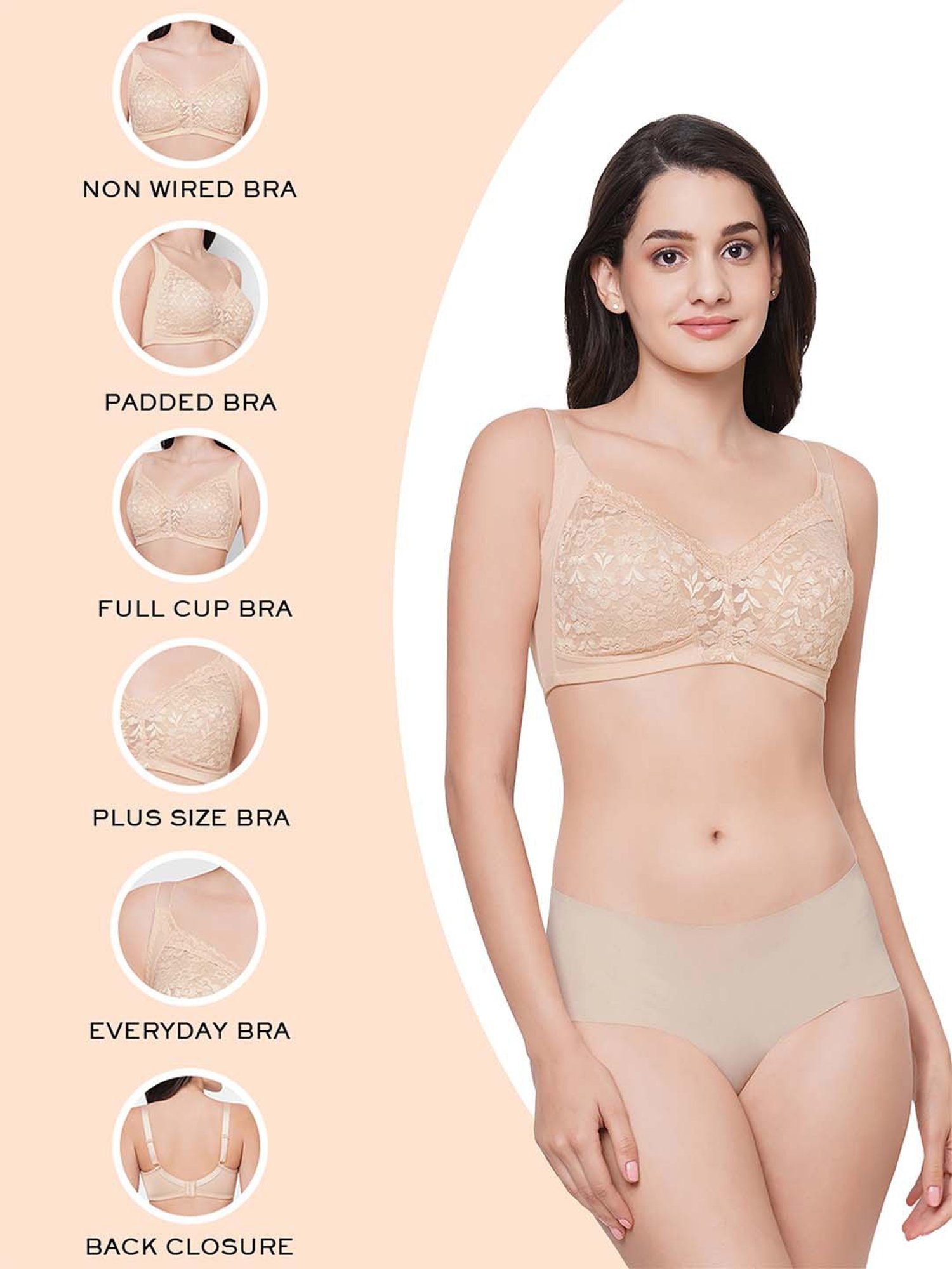 Wacoal Beige Lace Full Coverage Non-Wired Everyday Bra - Pack of 2