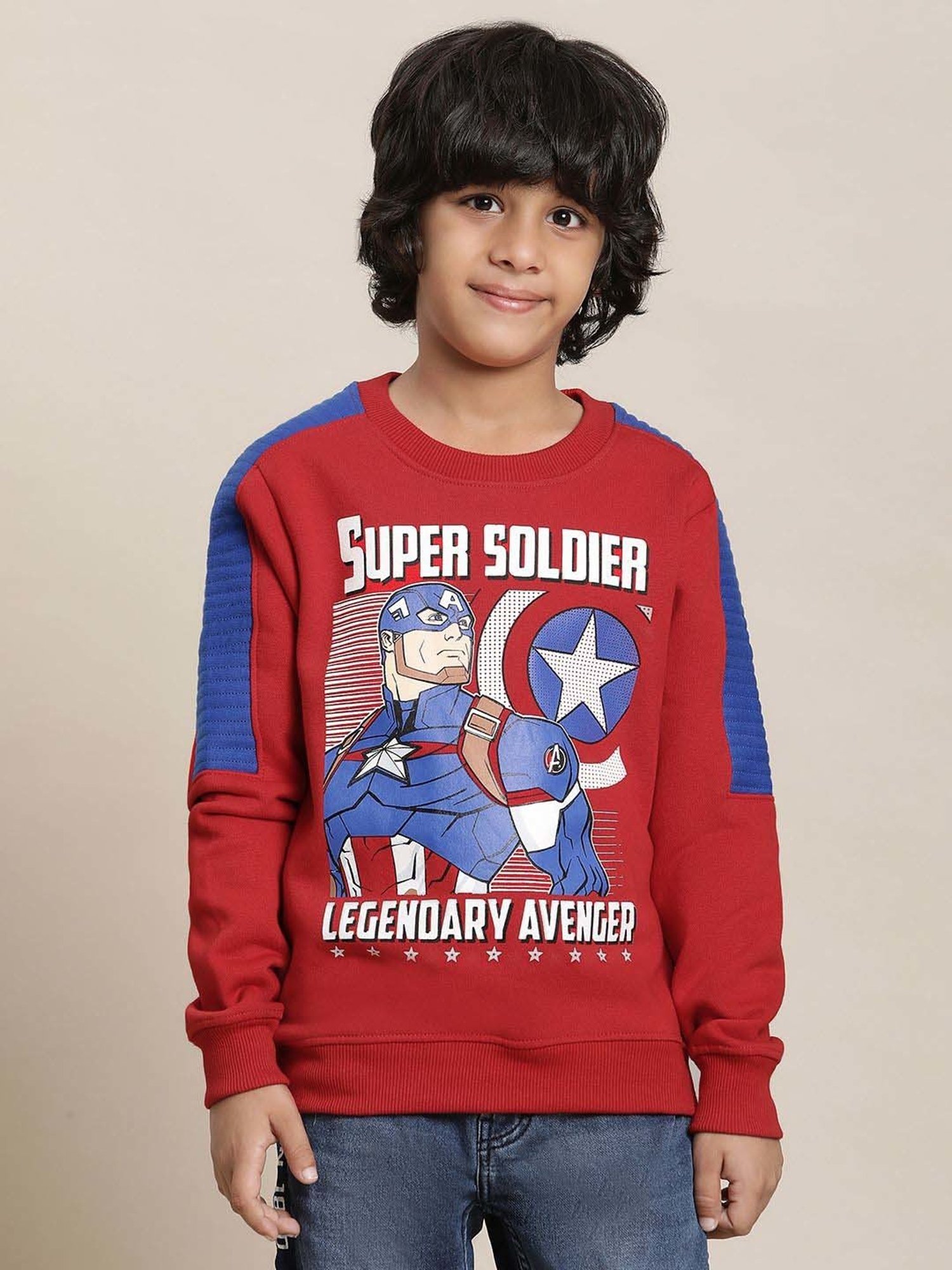 Kidsville Maroon & Blue Cotton Printed Full Sleeves Sweatshirt