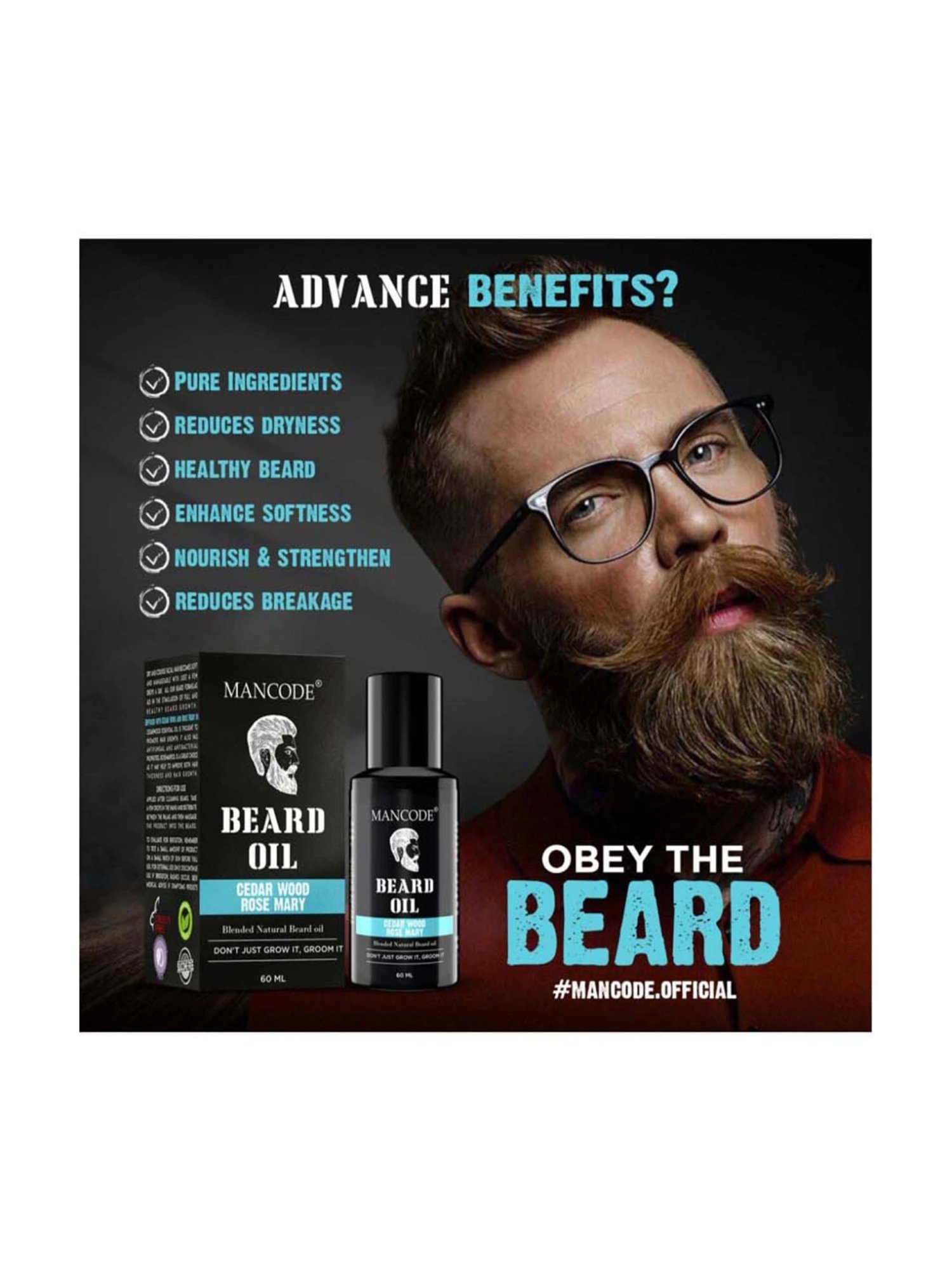 Mancode Beard Oil - Cedar Wood & Rose Mary - 60 ml