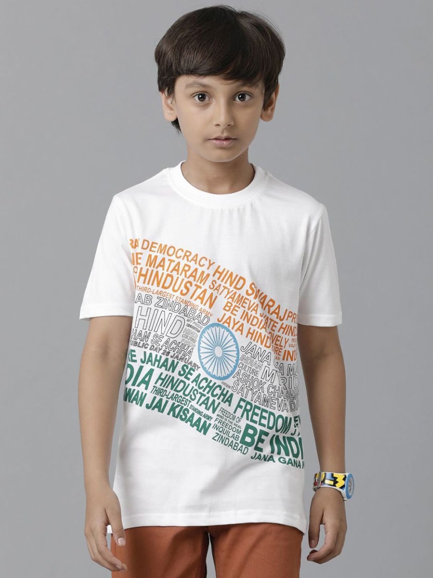 Under Fourteen Only Boys White Cotton Printed T-Shirt