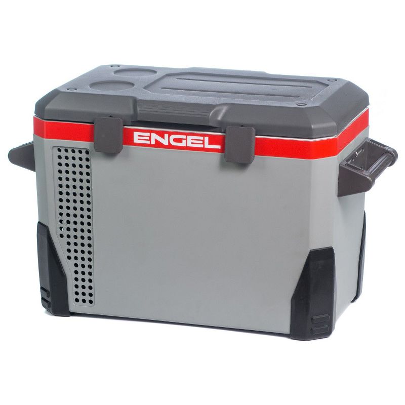 Engel 40-Quart 110/120V-AC 12/24V-DC Portable Top-Opening Tri-Voltage Car Fridge/Freezer with ABS Plastic Shell and Removable Handles, Gray