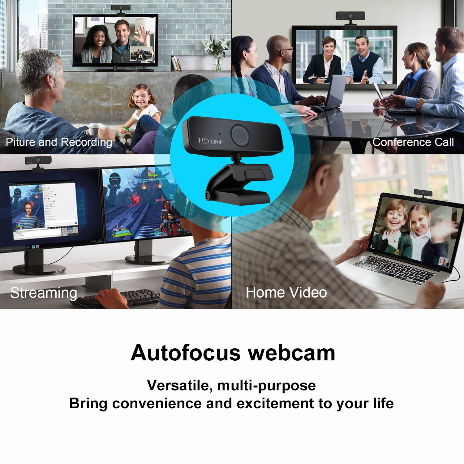 HXSJ S1 1080P HD Webcam, USB Webcam for Live Streaming, Desktop and Laptop Webcam, Plug and Play Video Calling Computer Camera, Built-in Mic,1920 x 1080 Dynamic Resolution, Black