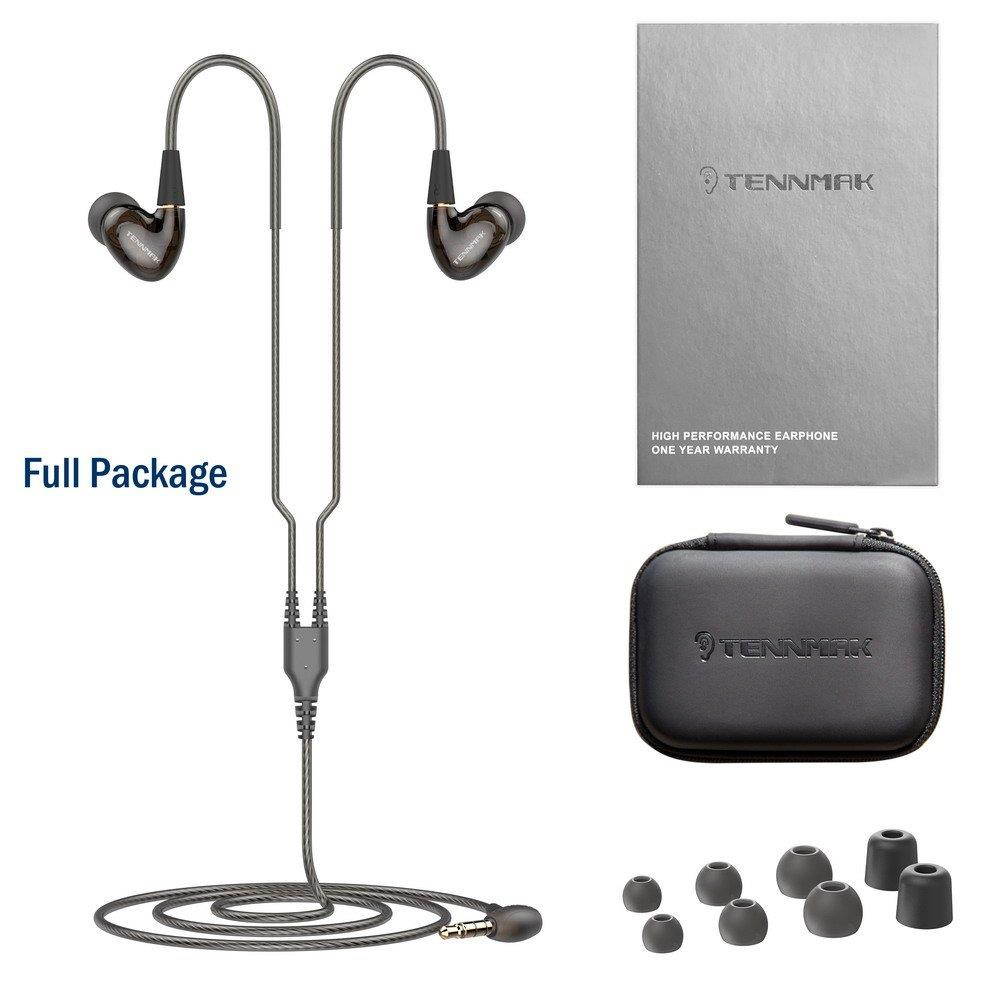Tennmak Pro Dual Dynamic Driver Detachable Sport Earhook Detachable in Ear Earphones, MMCX Earphone with 4 Drivers (Black NO MIC)