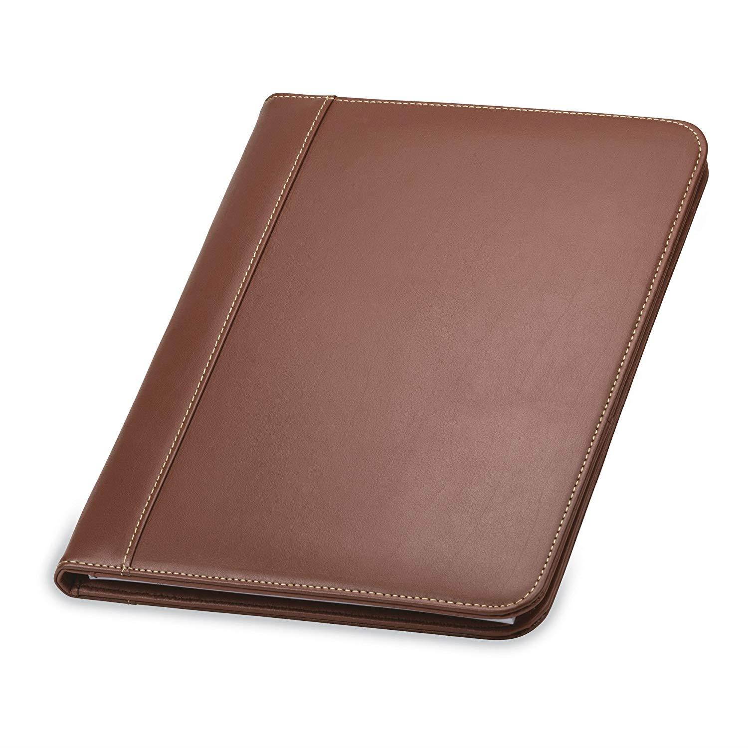 Samsill Contrast Stitch Leather Padfolio &ndash; Portfolio Folder/Business Portfolio for Men & Women &ndash; Resume Document Organizer, 8.5 x 11 Writing Pad, Tan