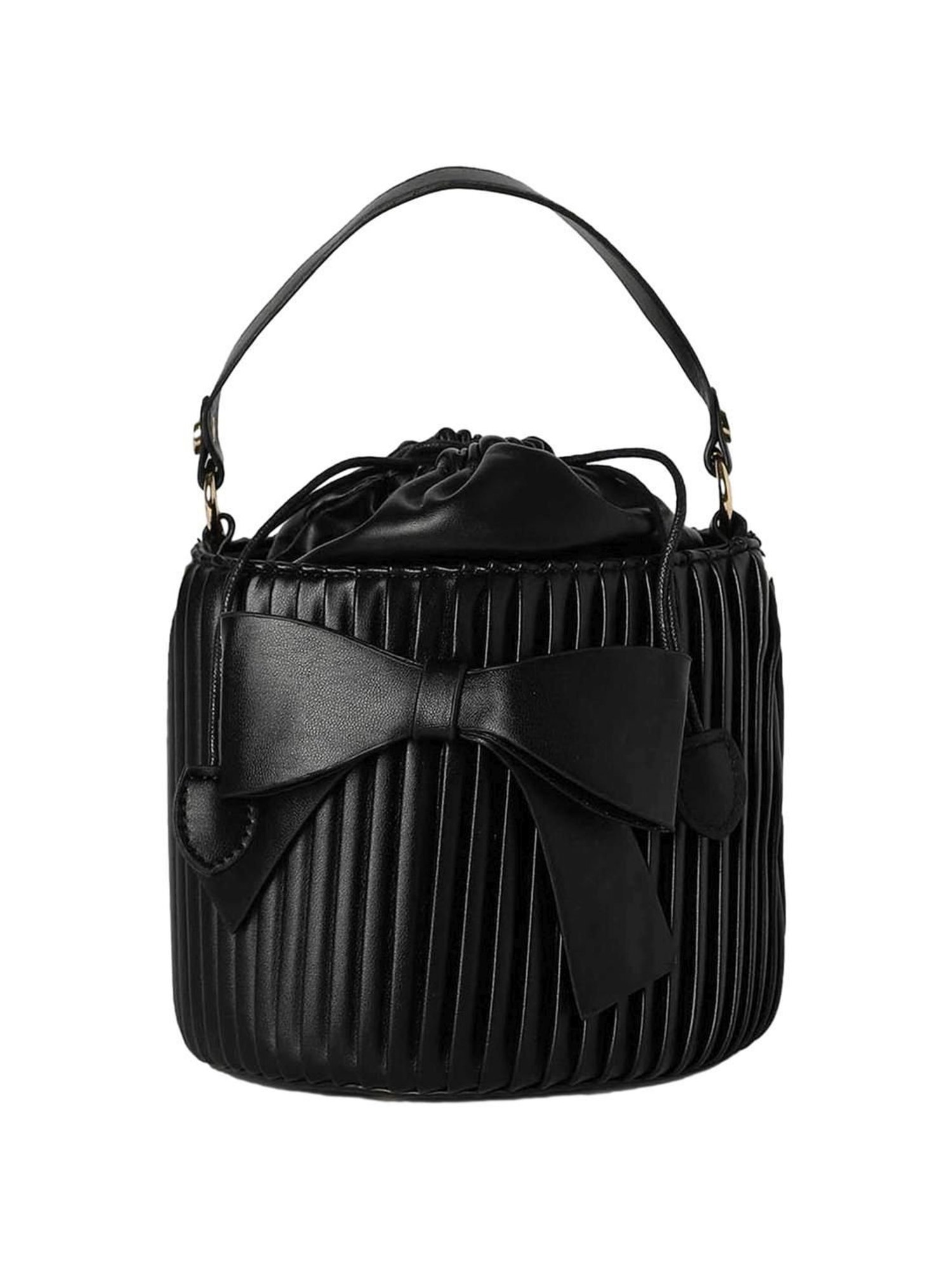 HauteSauce Black Textured Small Bucket Bag