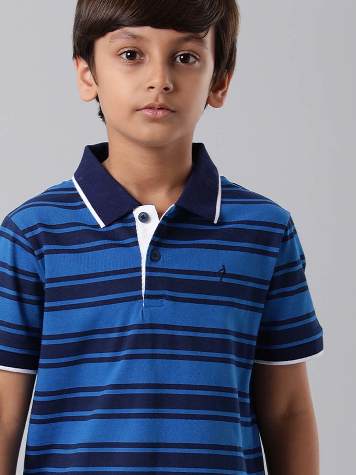 Indian Terrain Kids Navy Striped Polo T-Shirt